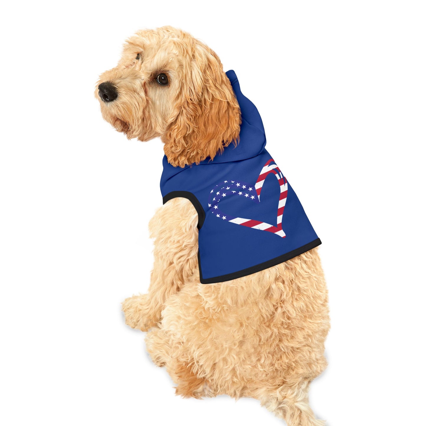 Princess Grace Patriotic Pet Hoodie Blue Heart Design for Dogs and Cats