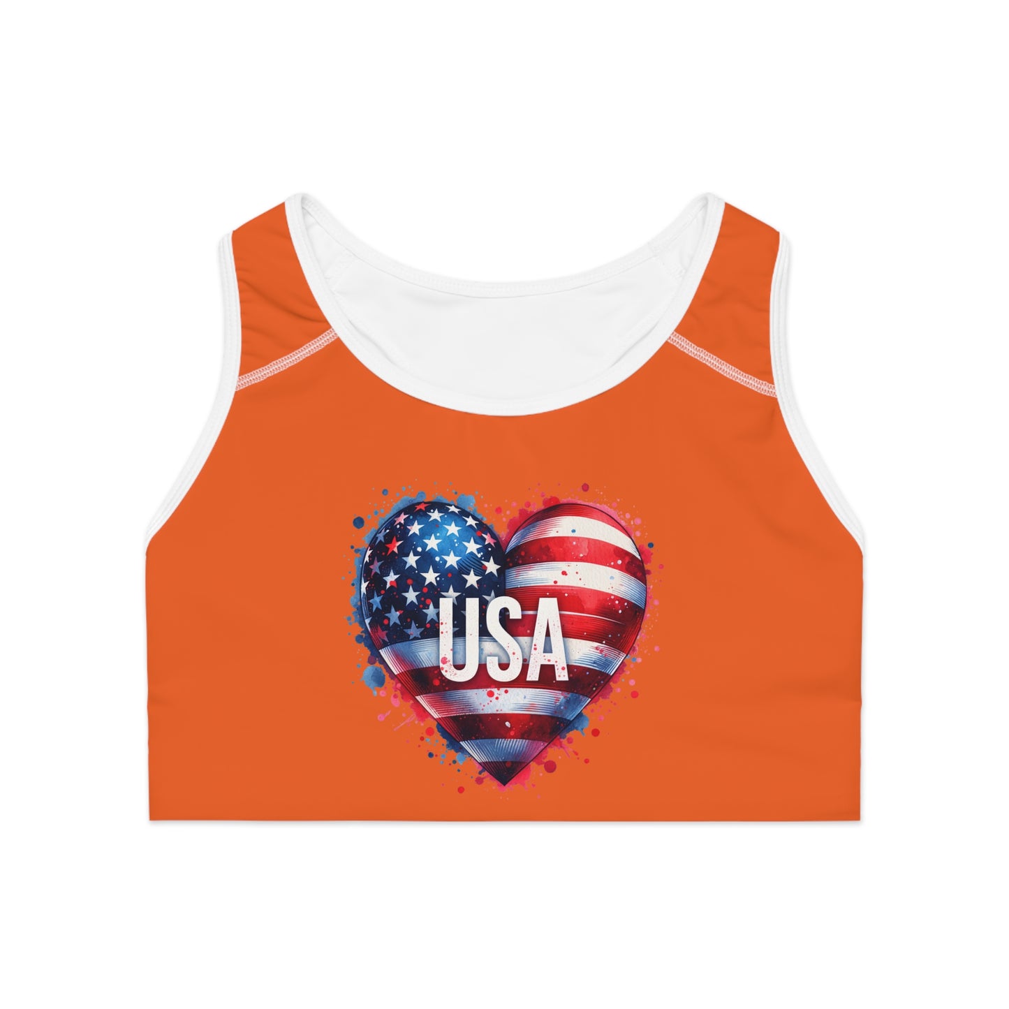 Princess Grace USA Heart Patriotic Sports Bra Perfect for Independence Day & Active Wear Lovers