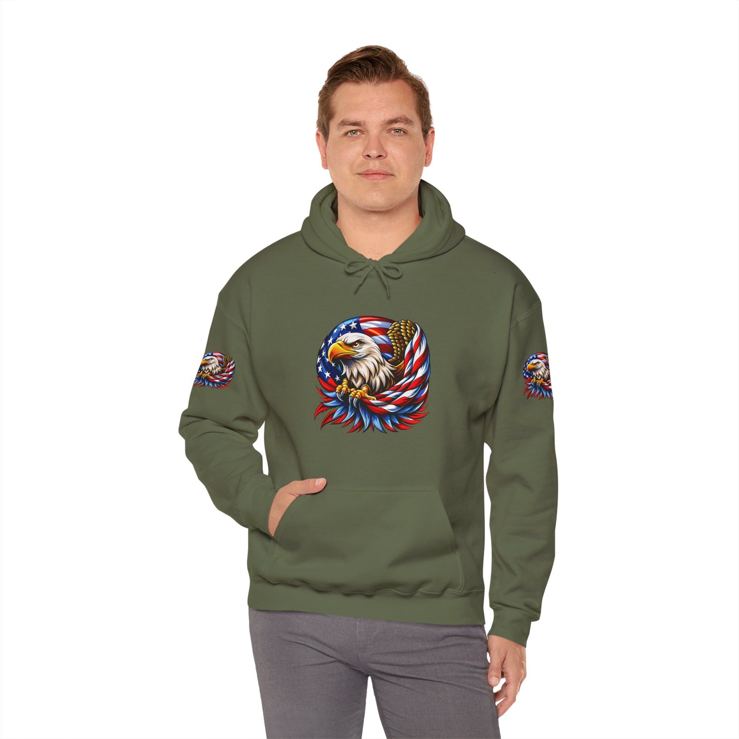 Princess Grace Patriotic Eagle Hoodie Unisex Heavy Blend Sweatshirt with American Flag Design