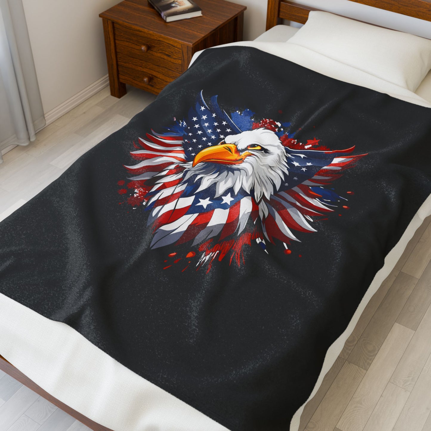 Princess Grace Patriotic Eagle Velveteen Plush Blanket Cozy American Flag Throw for Independence Day & Celebrations