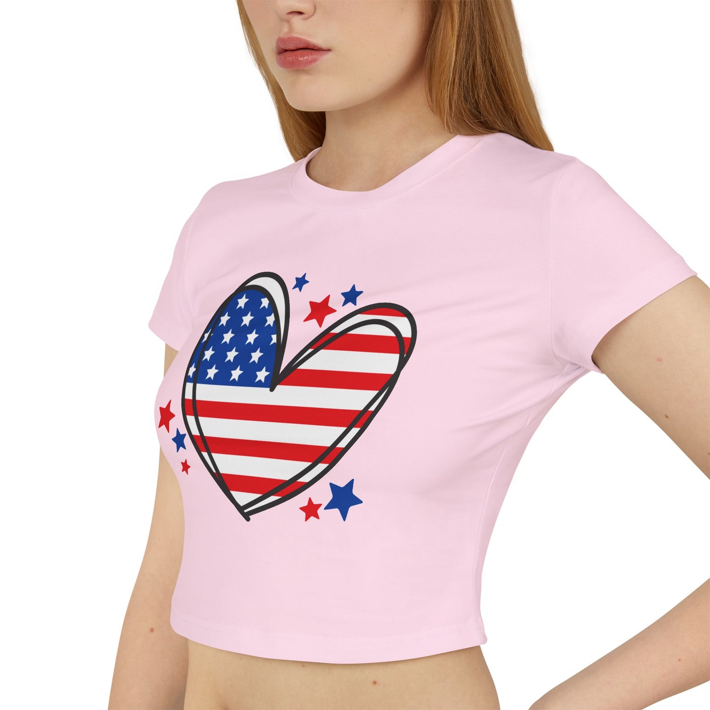 Princess Grace Patriotic Women's Baby Tee with Heart & USA Design