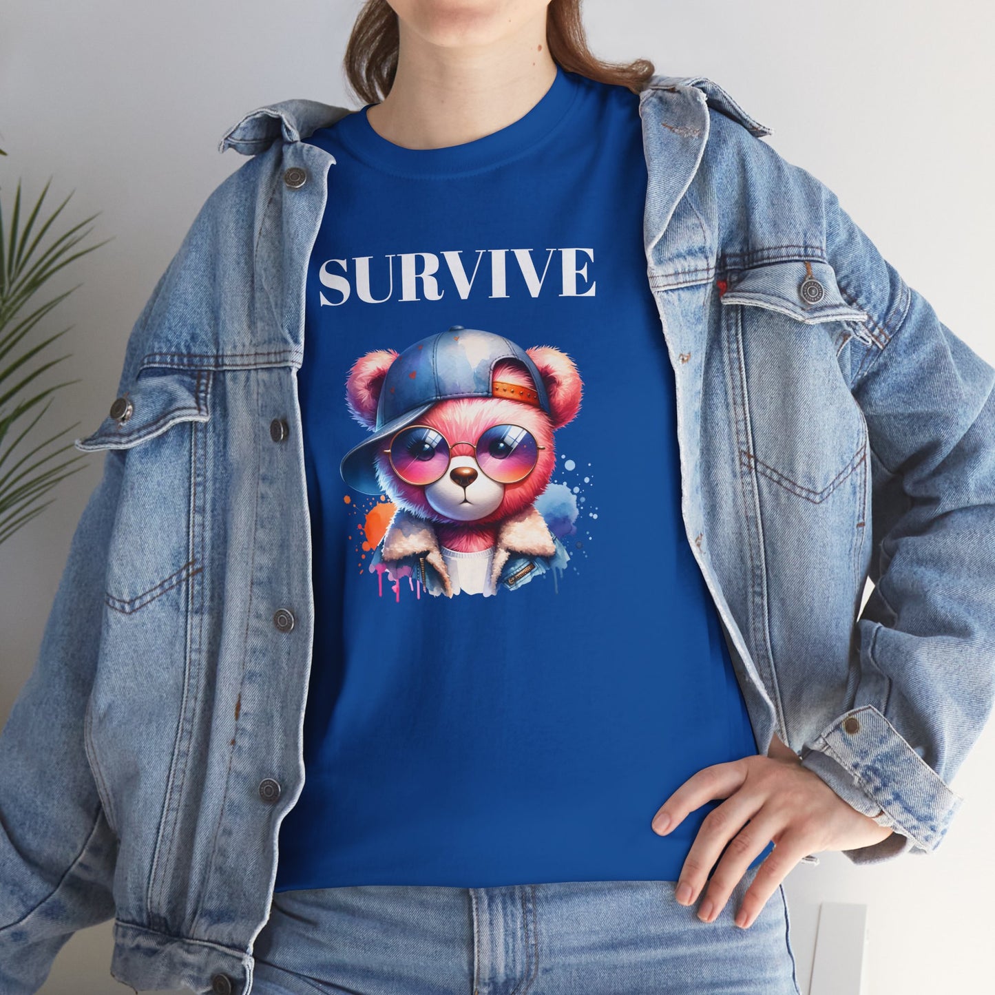 Princess Grace Survive Bear Graphic Unisex Heavy Cotton Tee Trendy and Fun Fashion for All Occasions