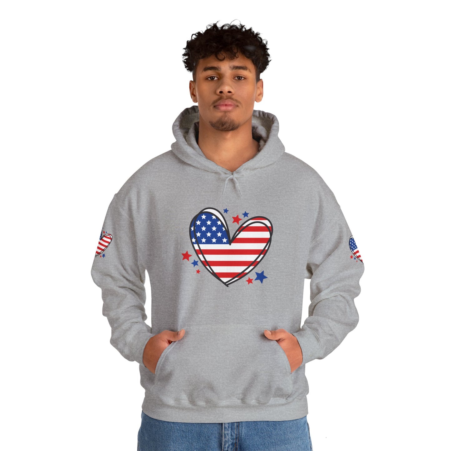Princess Grace Patriotic Heart Hoodie Unisex Heavy Blend Hooded Sweatshirt for Independence Day & Year Round Love