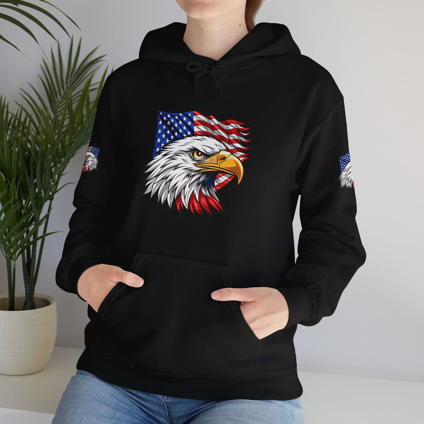 Princess Grace Patriotic Eagle Hoodie Unisex Heavy Blend Sweatshirt with American Flag Design
