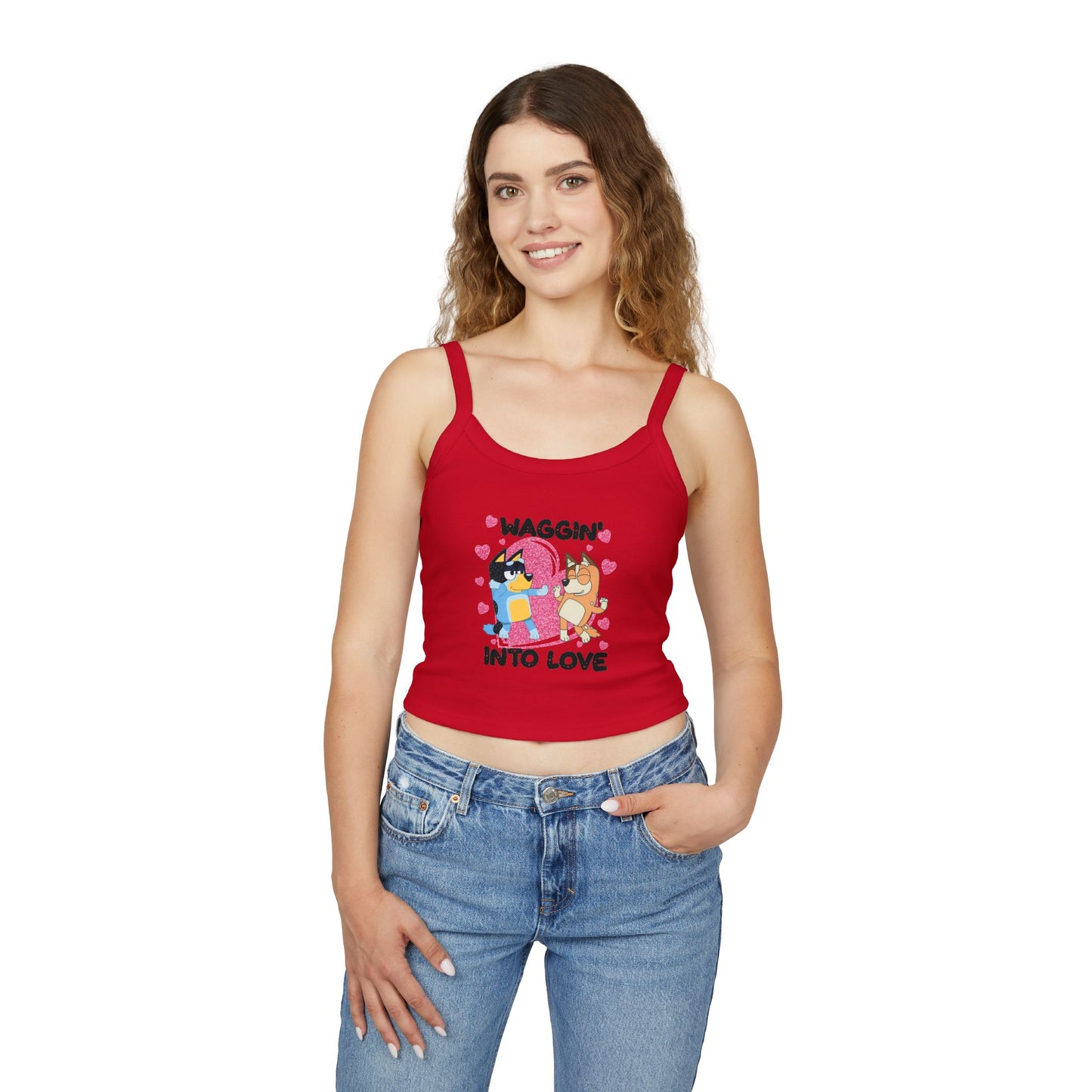 Princess Grace Bluey Waggin Into Love Women's Spaghetti Strap Tank Top Cute Pet Lover Apparel