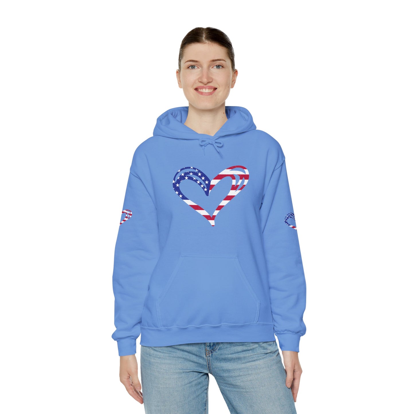 Princess Grace Patriotic Heart Unisex Hoodie Comfortable Heavy Blend Sweatshirt for Independence Day and Everyday Wear