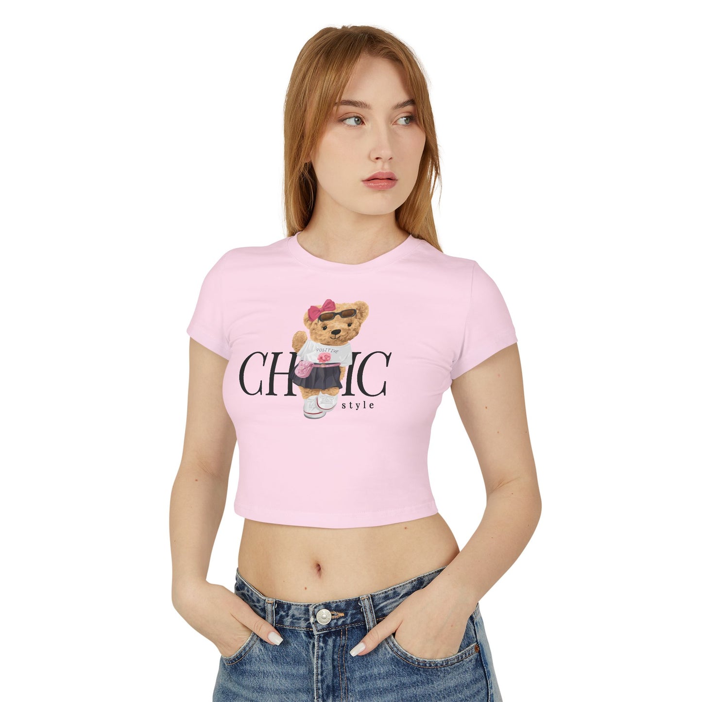Princess Grace Chic Bear Graphic Women's Baby Tee Cute & Stylish Summer Top