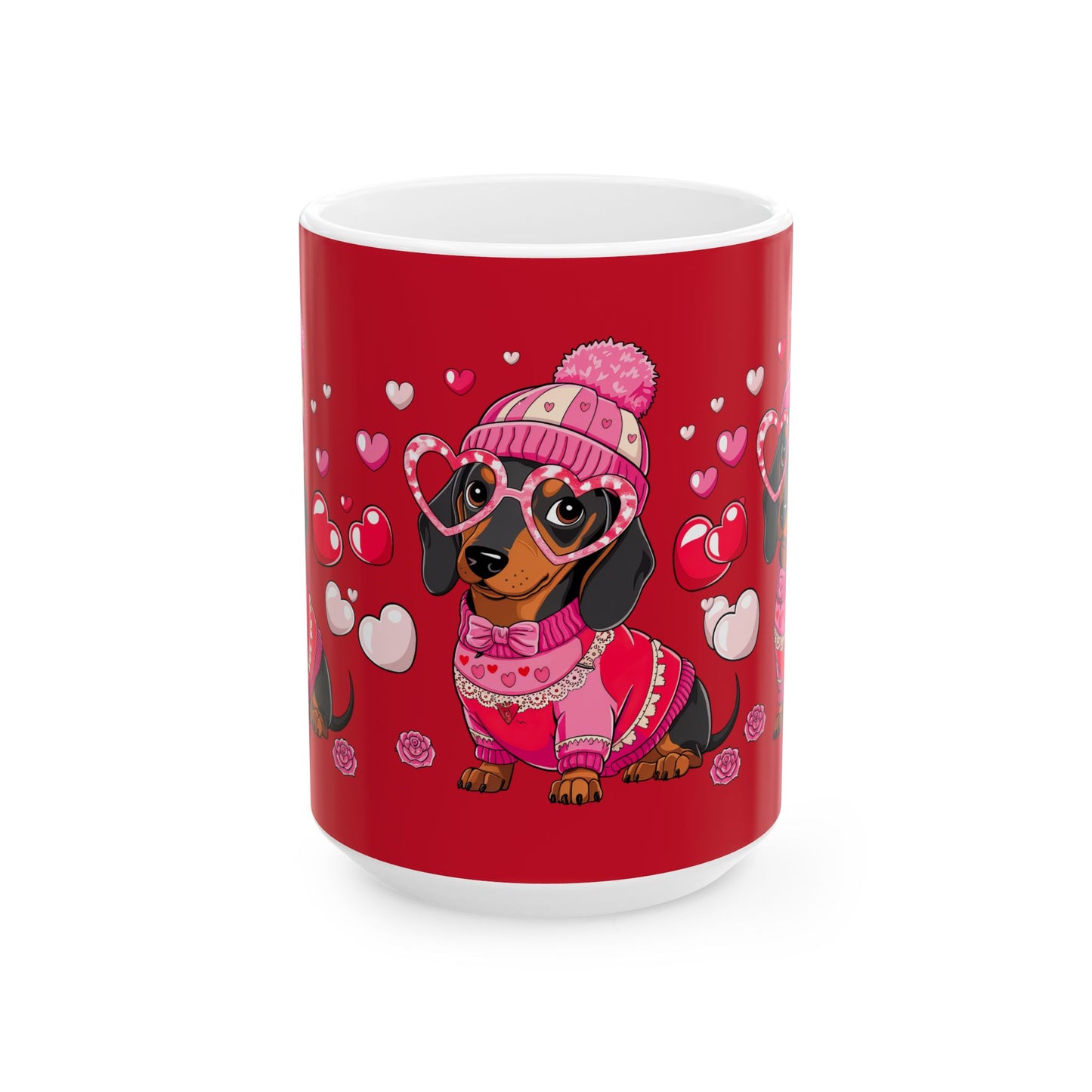 Princess Grace Cute Dachshund Love Mug Red Heart Design Perfect Gift for Pet Lovers
