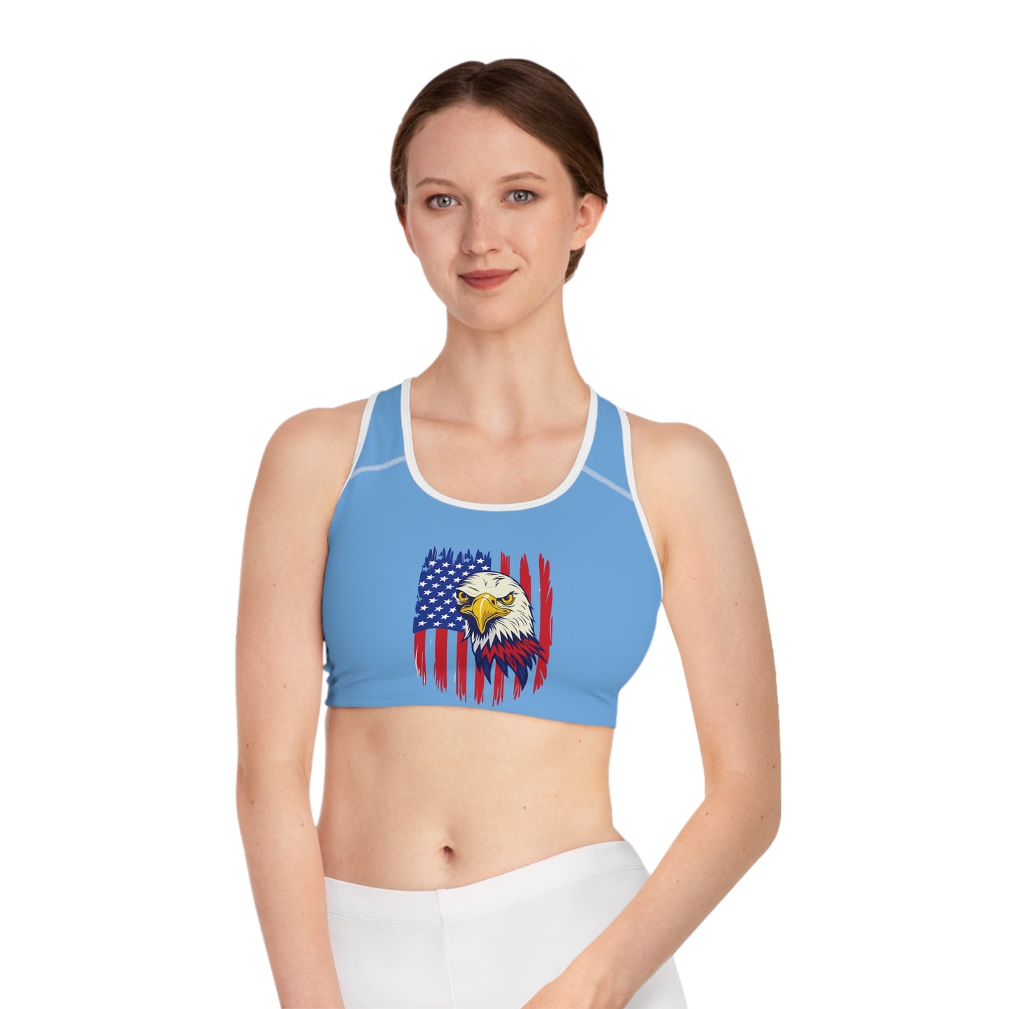 Princess Grace Patriotic Eagle Sports Bra USA Flag Design for Active Lifestyle