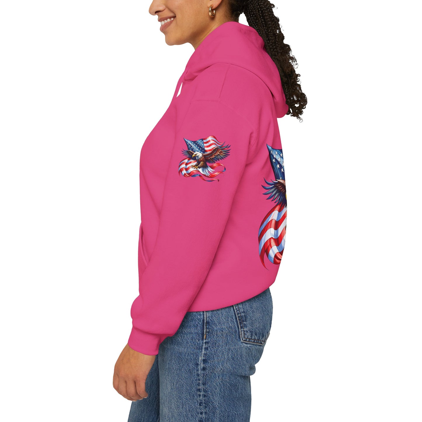 Princess Grace Patriotic Eagle Hoodie Unisex Heavy Blend Sweatshirt with American Flag Design