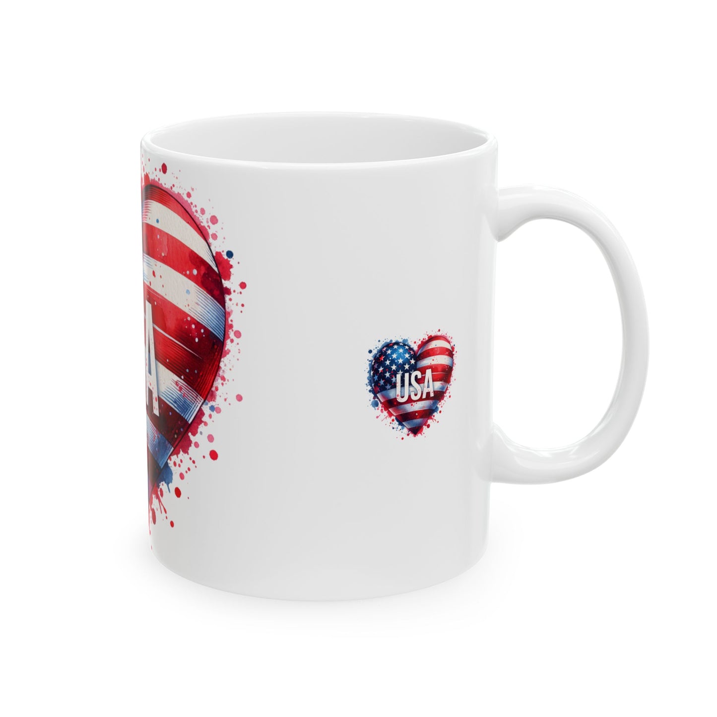 Princess Grace USA Heart Ceramic Mug 11oz & 15oz Patriot Gift for Independence Day & Everyday Use