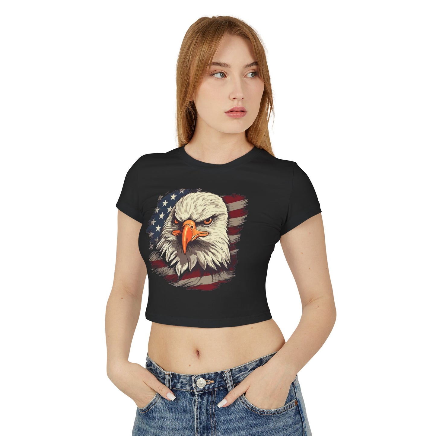Princess Grace Patriotic Women's Baby Tee Fierce Eagle & USA Design
