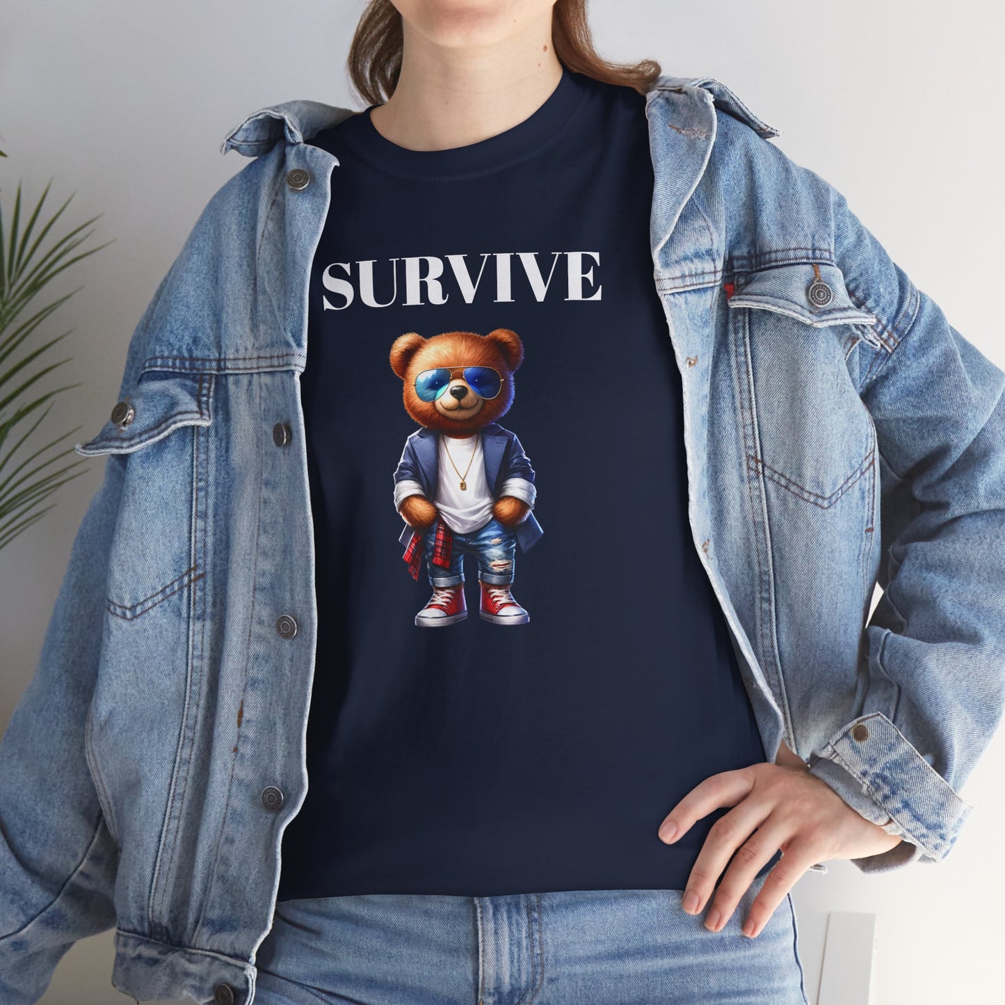 Princess Grace Survive Bear Unisex Heavy Cotton Tee Playful Graphic Tee for Trendy Style