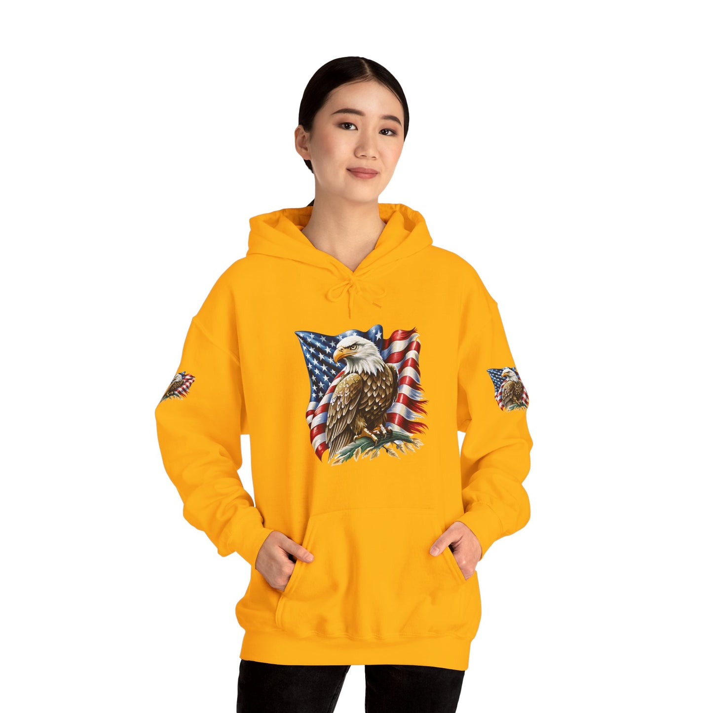 Princess Grace Patriotic Eagle Hooded Sweatshirt Unisex Heavy Blend Perfect for Memorial Day & Independence Day