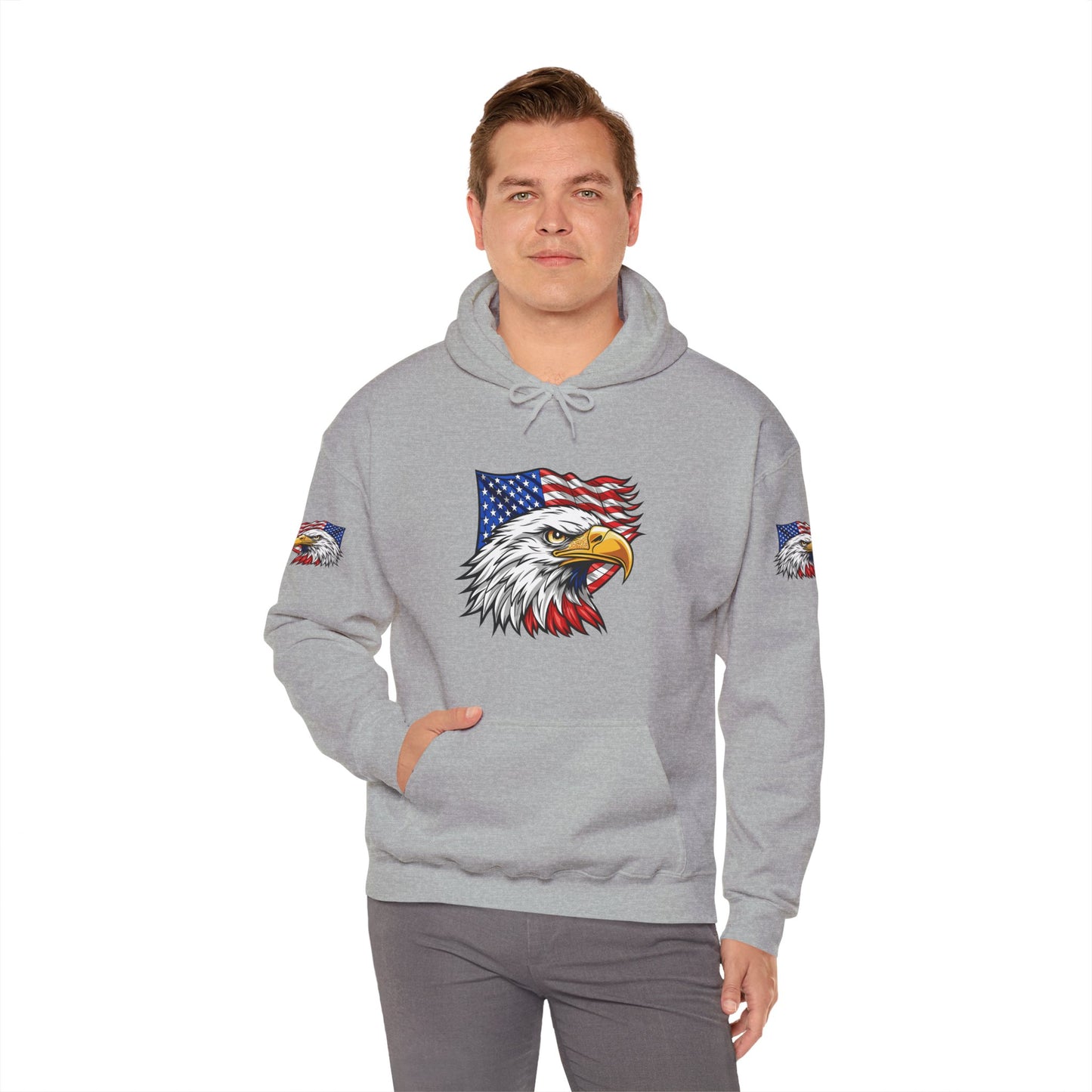 Princess Grace Patriotic Eagle Hoodie Unisex Heavy Blend Sweatshirt with American Flag Design