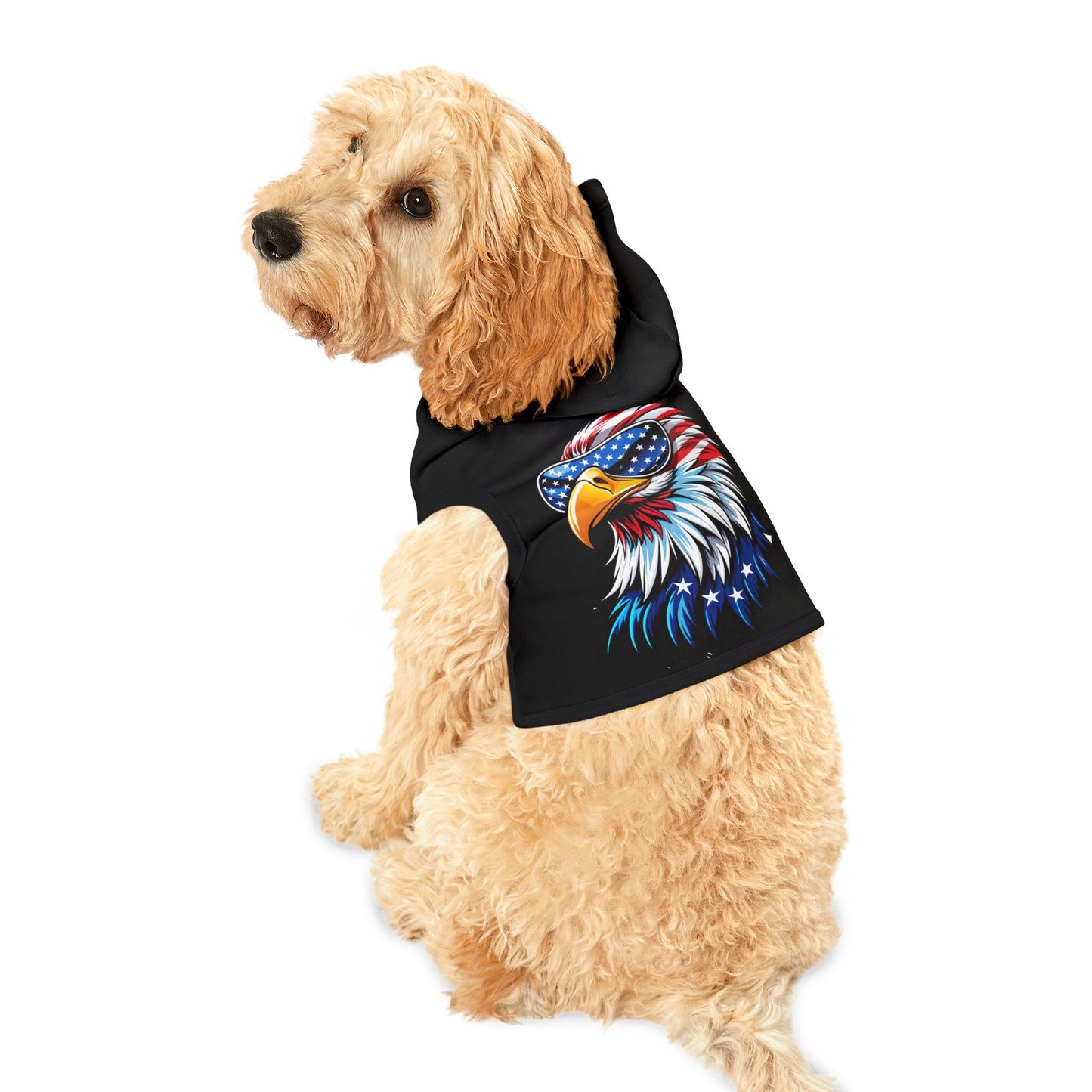 Princess Grace Patriotic Eagle Pet Hoodie Stylish Black Dog Sweatshirt with America Themed Design