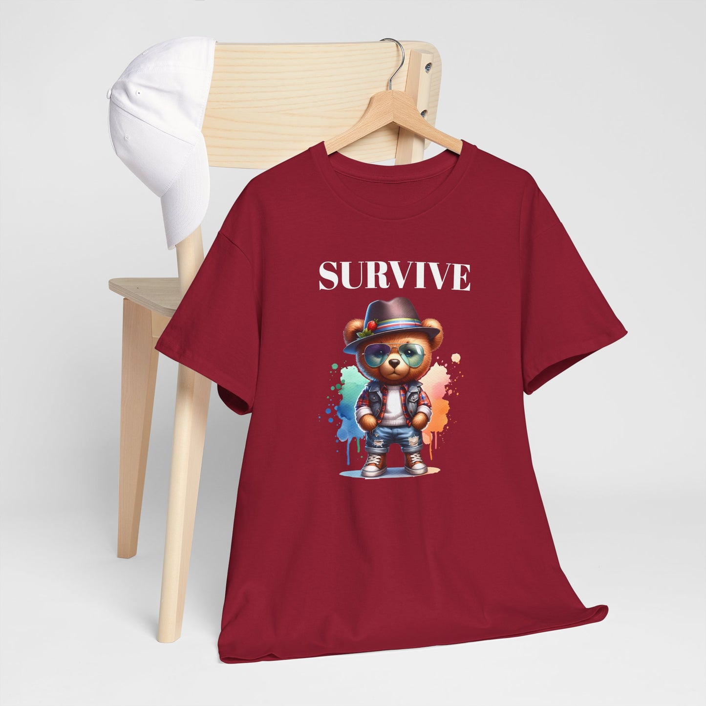 Princess Grace Survive Bear Unisex Heavy Cotton Tee Casual Graphic T-Shirt for Fun and Adventure Lovers