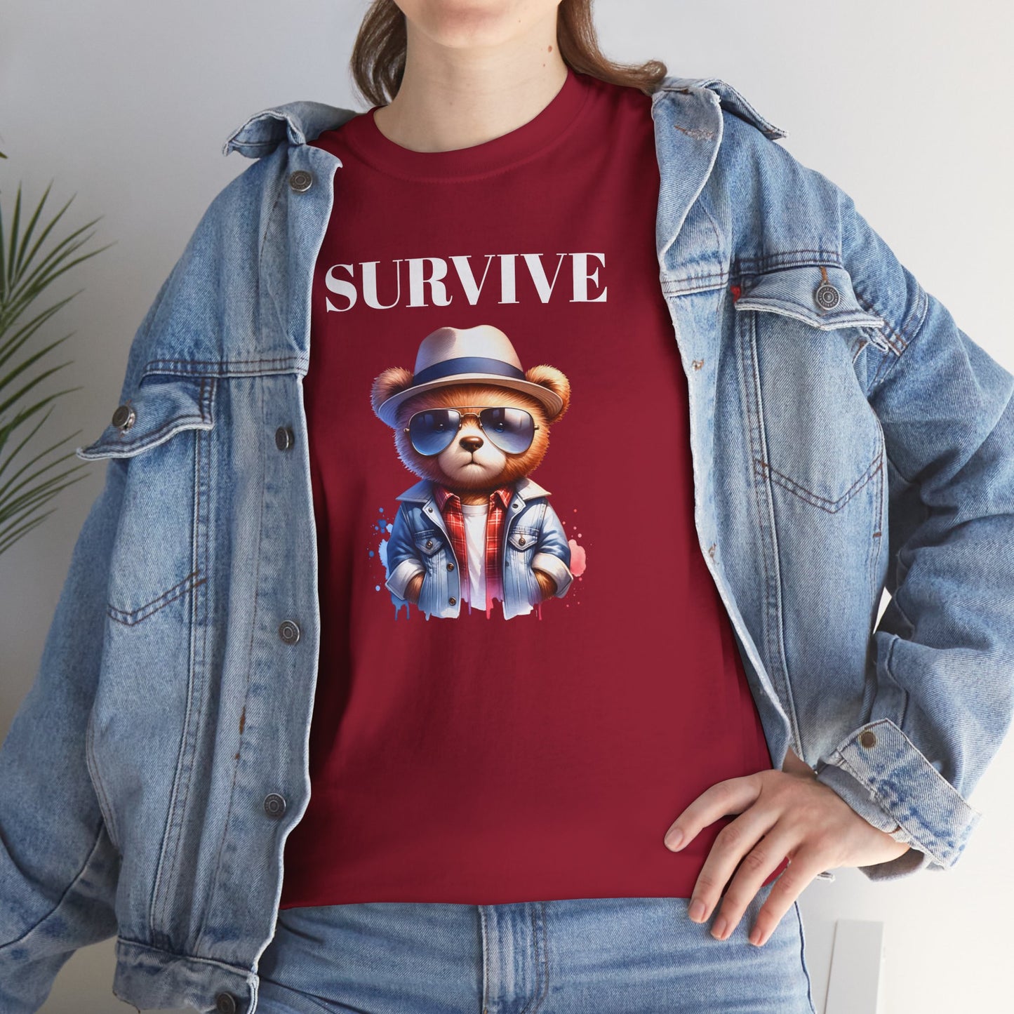 Princess Grace Cool Bear Graphic Tee 'Survive' Unisex Heavy Cotton T-Shirt