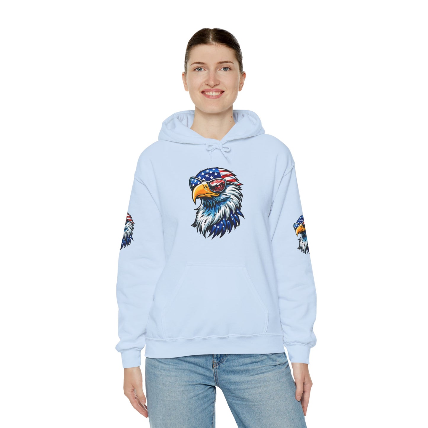 Princess Grace Patriotic Eagle Hoodie Unisex Heavy Blend Sweatshirt with USA Flag Design