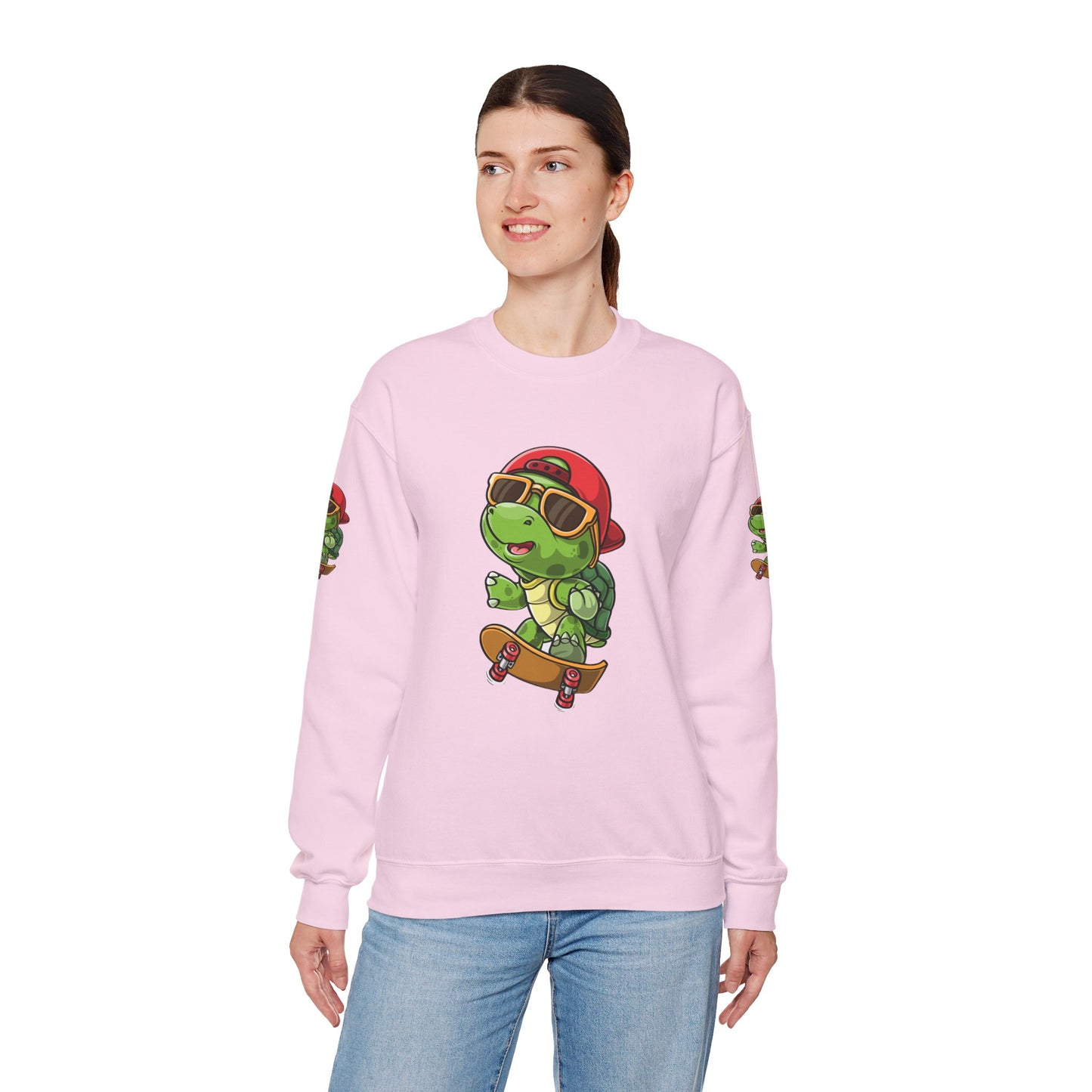 Princess Grace Cool Turtle Skateboarding Crewneck Sweatshirt for Kids and Teens