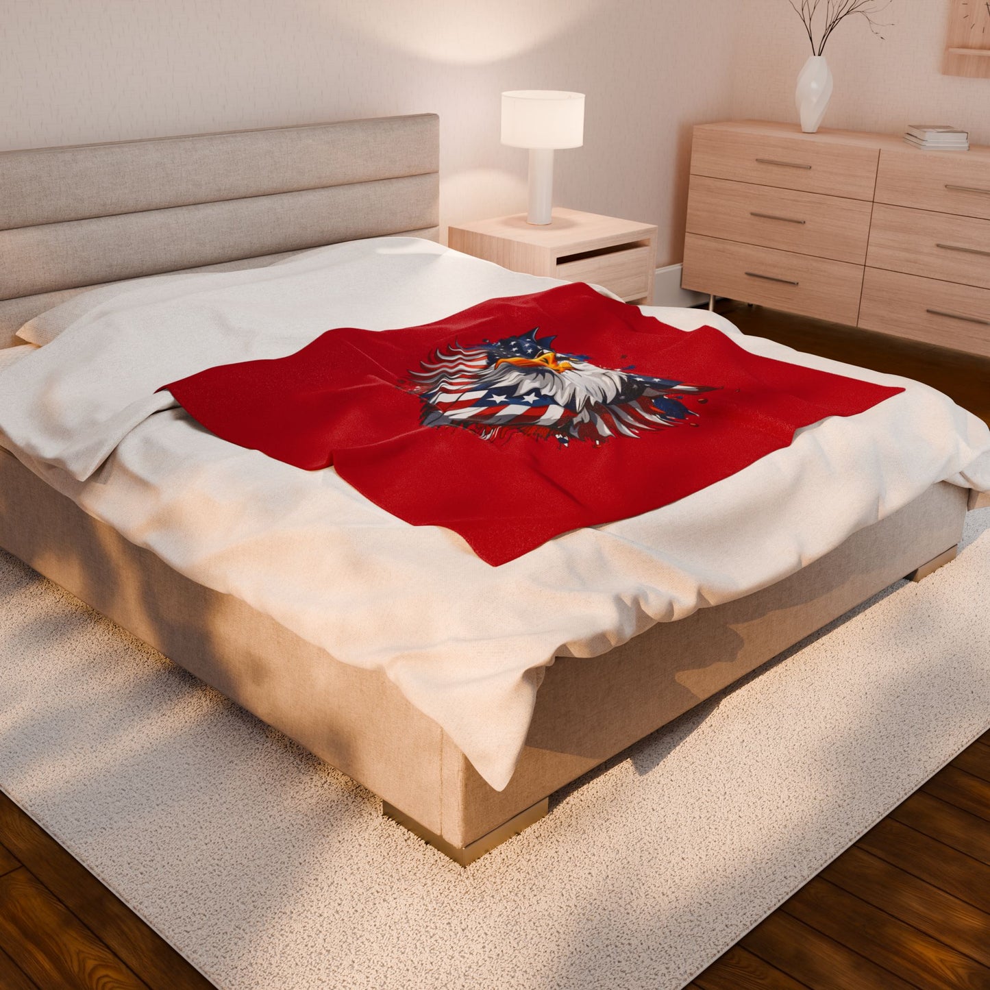 Princess Grace Patriotic Eagle Velveteen Plush Blanket Cozy Red Blanket for National Holidays