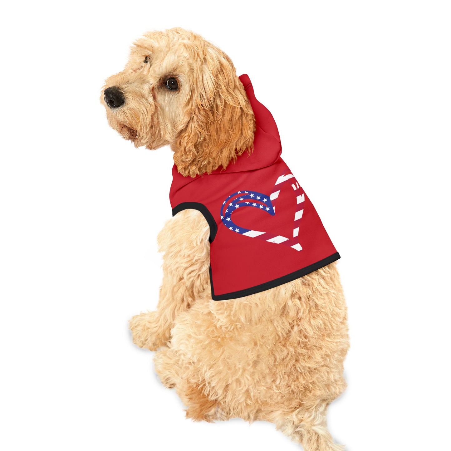 Princess Grace Red Heart American Flag Pet Hoodie Perfect for Patriotic Celebrations
