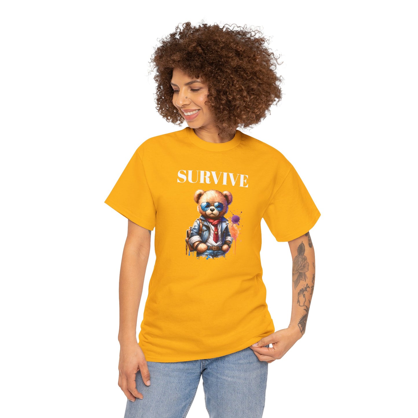 Princess Grace Survive Graphic Unisex Heavy Cotton Tee Streetwear Style with Bear Design