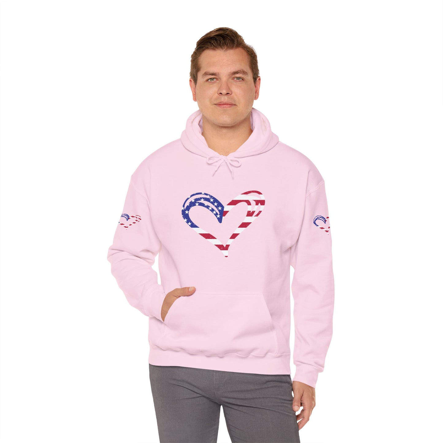 Princess Grace Patriotic Heart Unisex Hoodie Comfortable Heavy Blend Sweatshirt for Independence Day and Everyday Wear