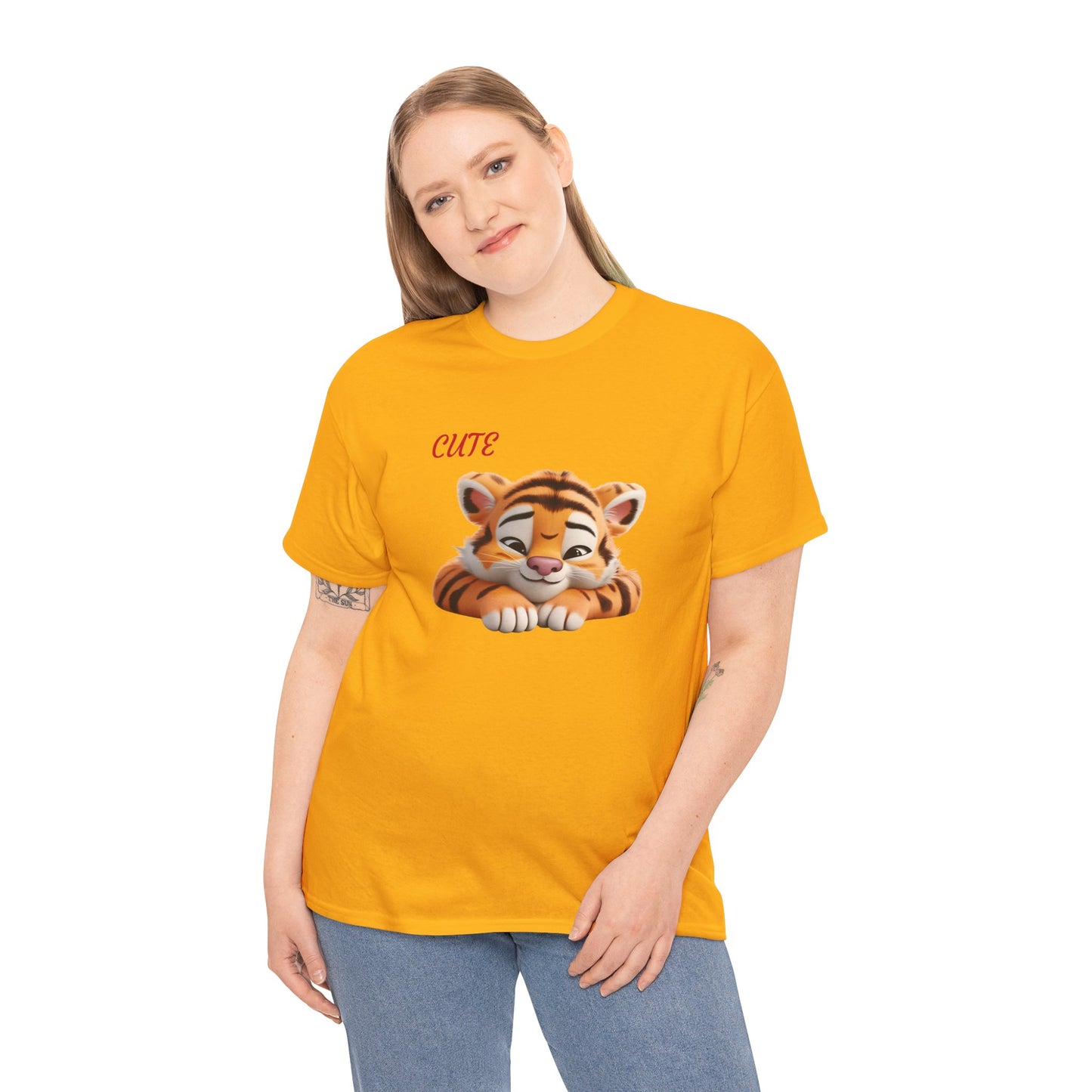 Princess Grace Cute Tiger Graphic Unisex Heavy Cotton Tee Perfect for Animal Lovers and Everyday Comfort