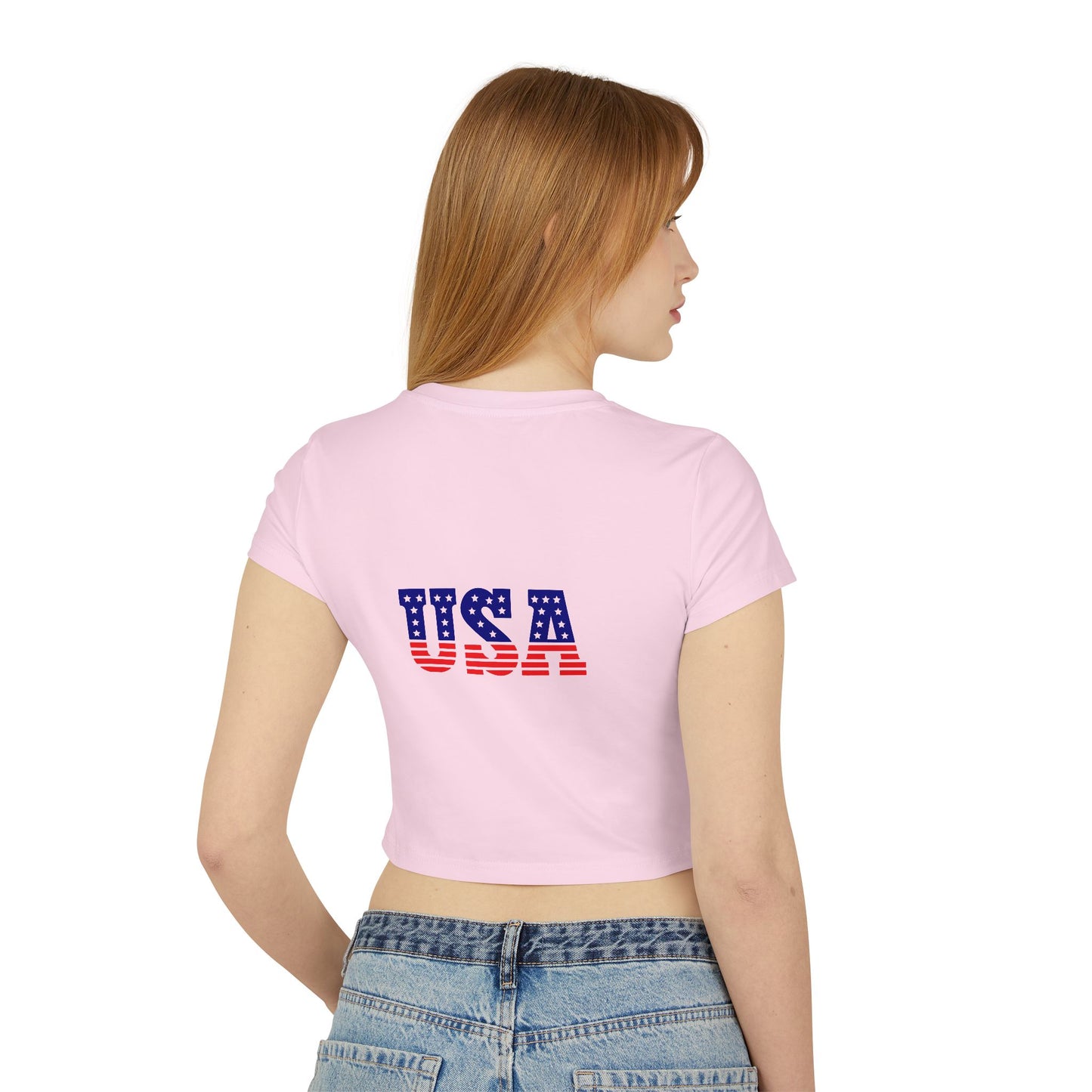 Princess Grace Patriotic Women's Baby Tee with Eagle & USA Design
