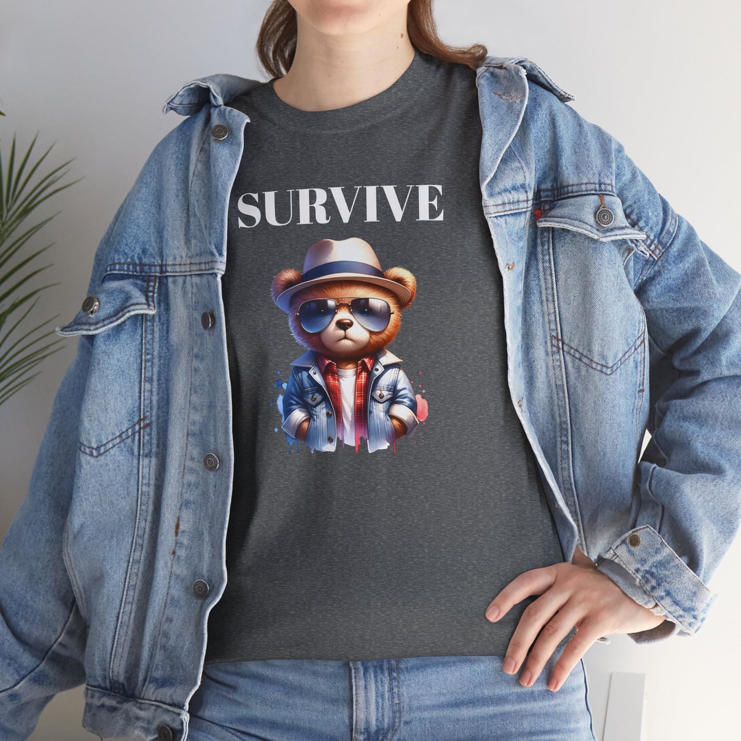 Princess Grace Cool Bear Graphic Tee 'Survive' Unisex Heavy Cotton T-Shirt