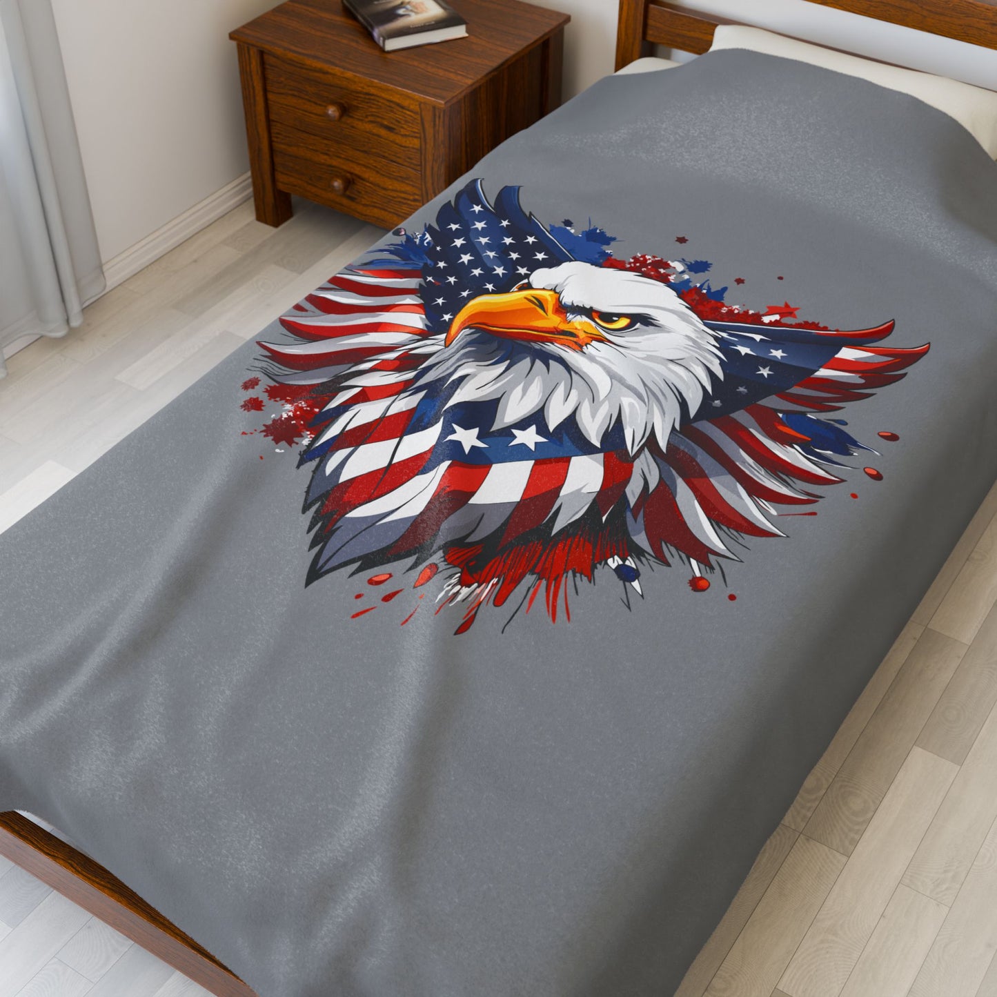 Princess Grace Patriotic Eagle Velveteen Plush Blanket Ideal for Holidays and Cozy Nights