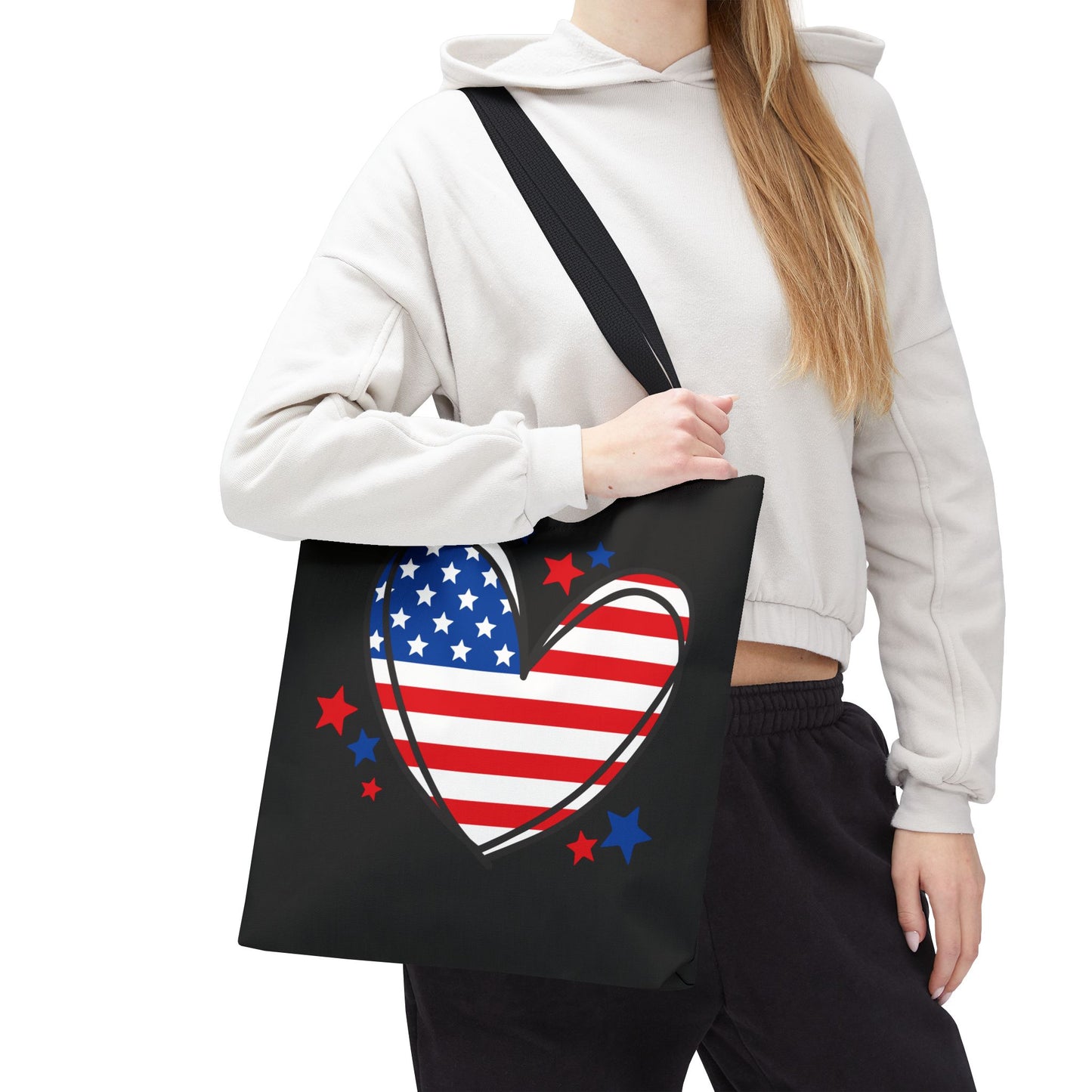 Princess Grace Patriotic Heart Tote Bag USA Flag Design for Holidays & Everyday Use