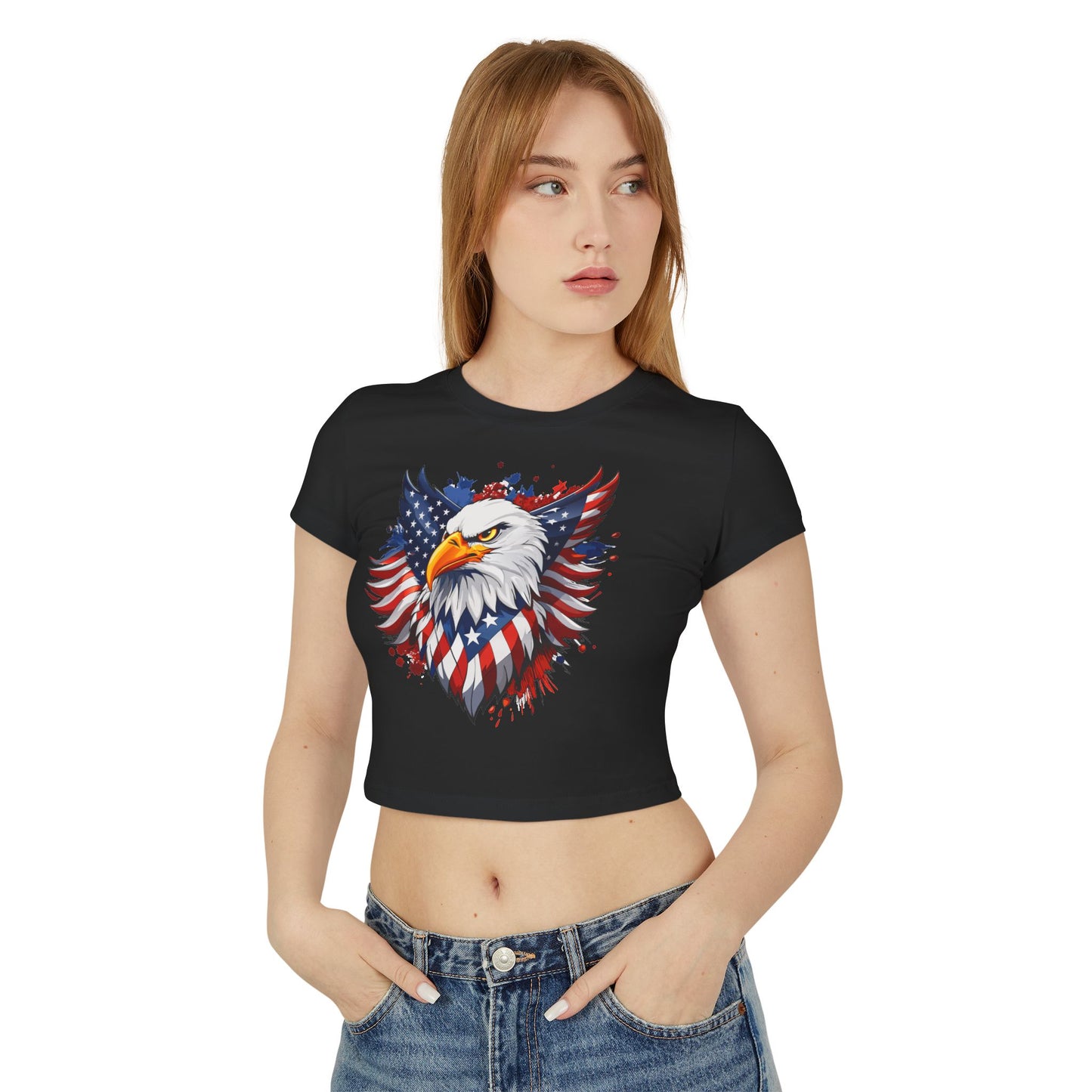 Princess Grace Patriotic Women's Baby Tee American Eagle Graphic Shirt