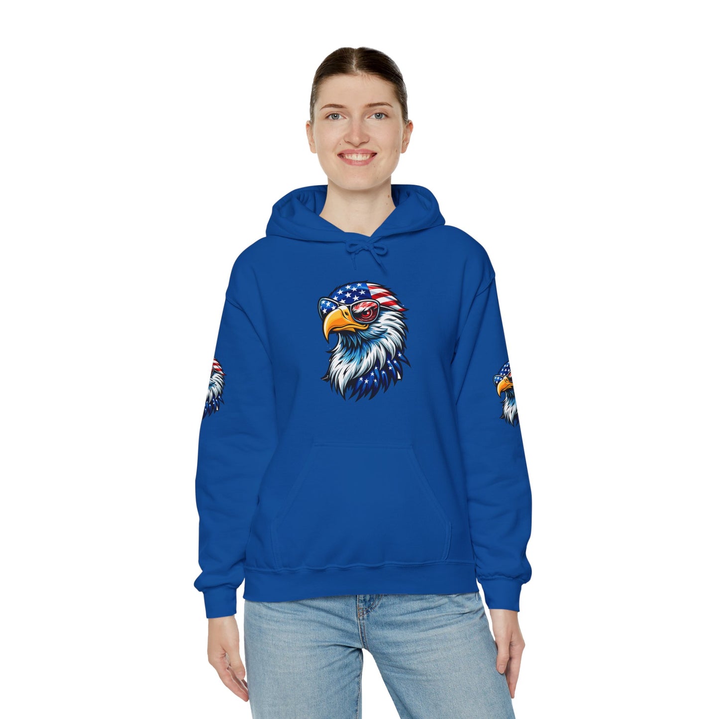 Princess Grace Patriotic Eagle Hoodie Unisex Heavy Blend Sweatshirt with USA Flag Design