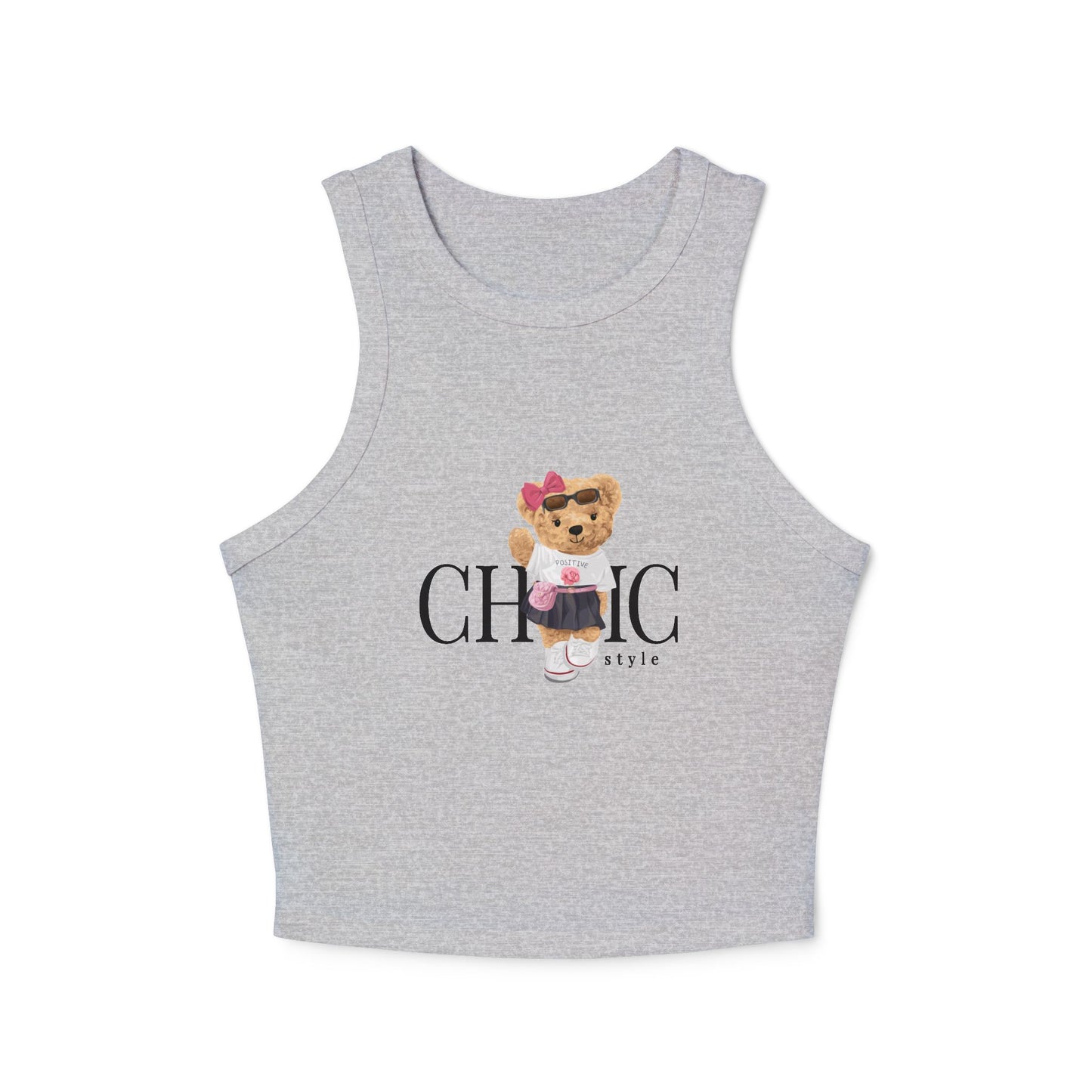 Princess Grace Chic Bear Print Women's Micro Rib Racer Tank Top Cute Casual Fashion
