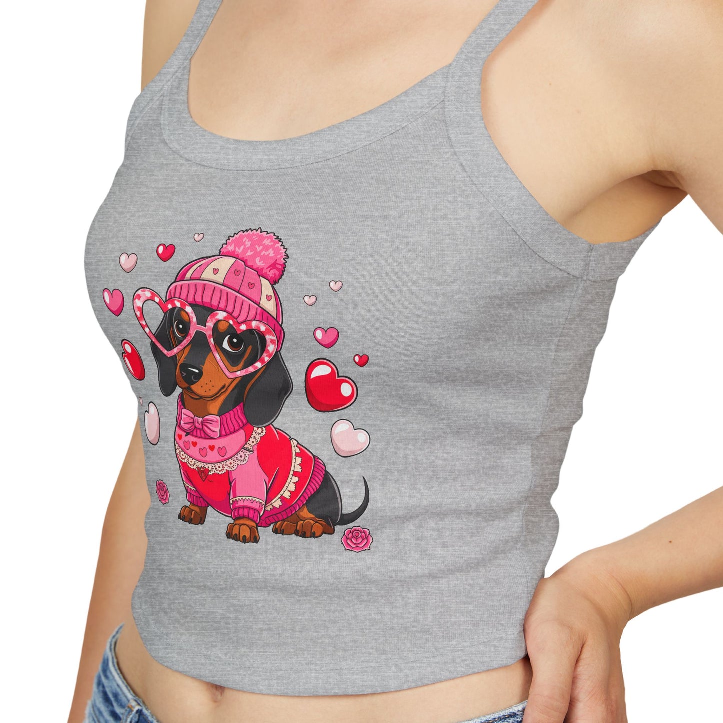 Princess Grace Cute Dachshund Love Women's Spaghetti Strap Tank Top