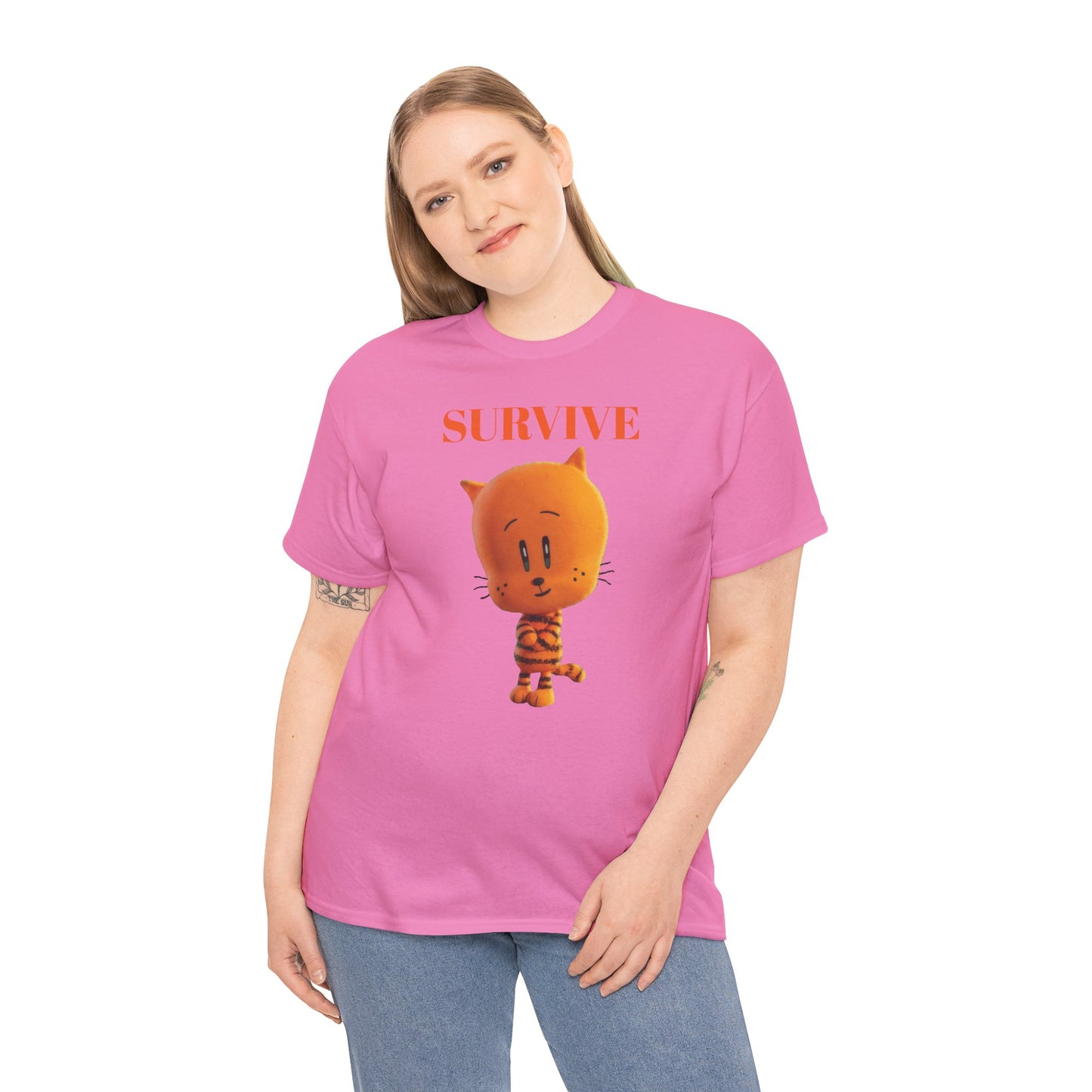 Princess Grace Survive Themed Unisex Heavy Cotton Tee Cute Cartoon Cat Design