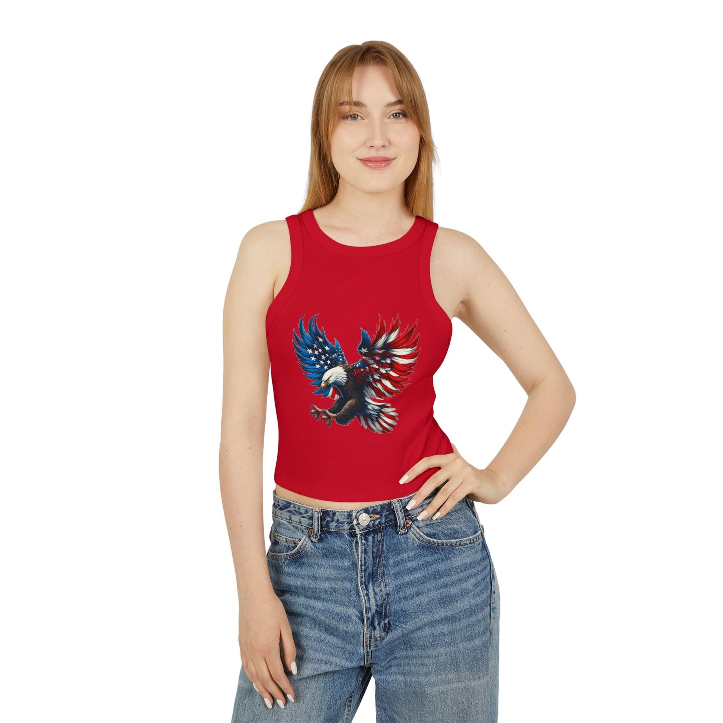 Princess Grace Patriotic Eagle Women's Micro Rib Racer Tank Top USA Design