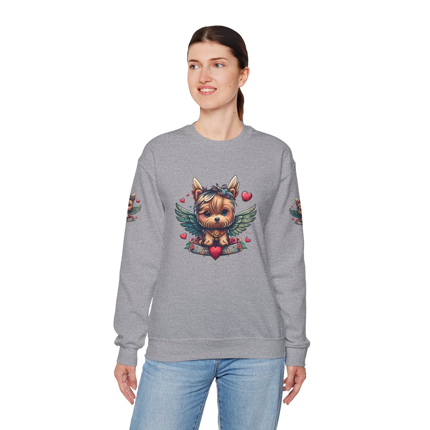 Princess Grace Cute Yorkie Wings Crewneck Sweatshirt Perfect Gift for Dog Lovers