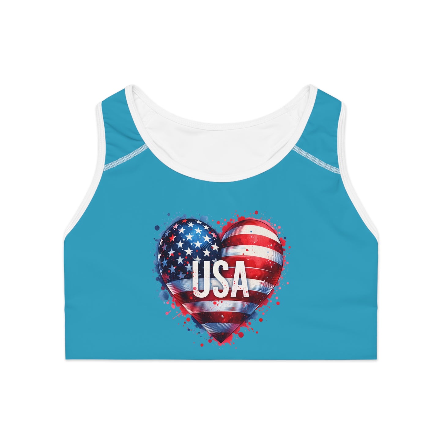 Princess Grace USA Heart Sports Bra Patriotic Activewear for Fitness & Holidays