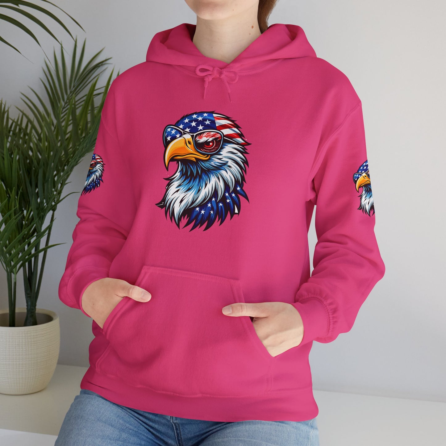 Princess Grace Patriotic Eagle Hoodie Unisex Heavy Blend Sweatshirt with USA Flag Design