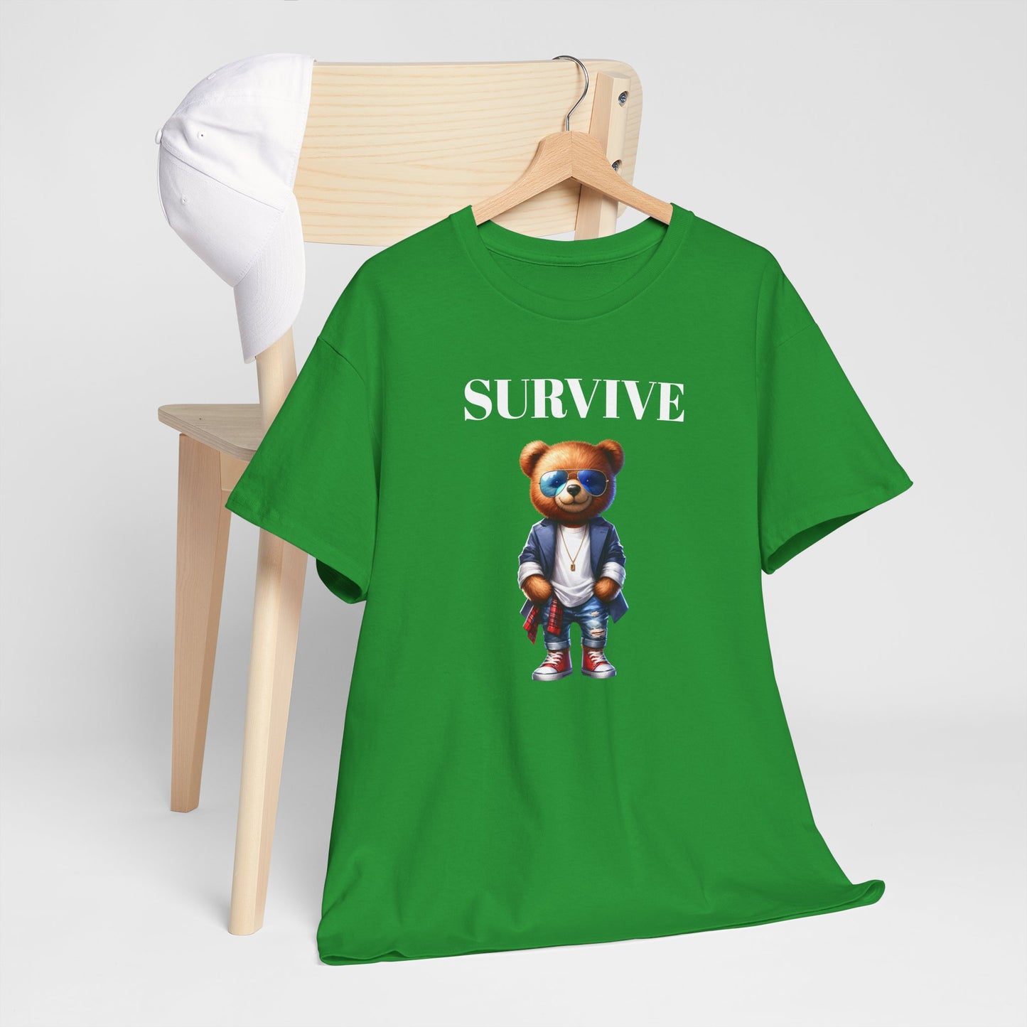 Princess Grace Survive Bear Unisex Heavy Cotton Tee Playful Graphic Tee for Trendy Style