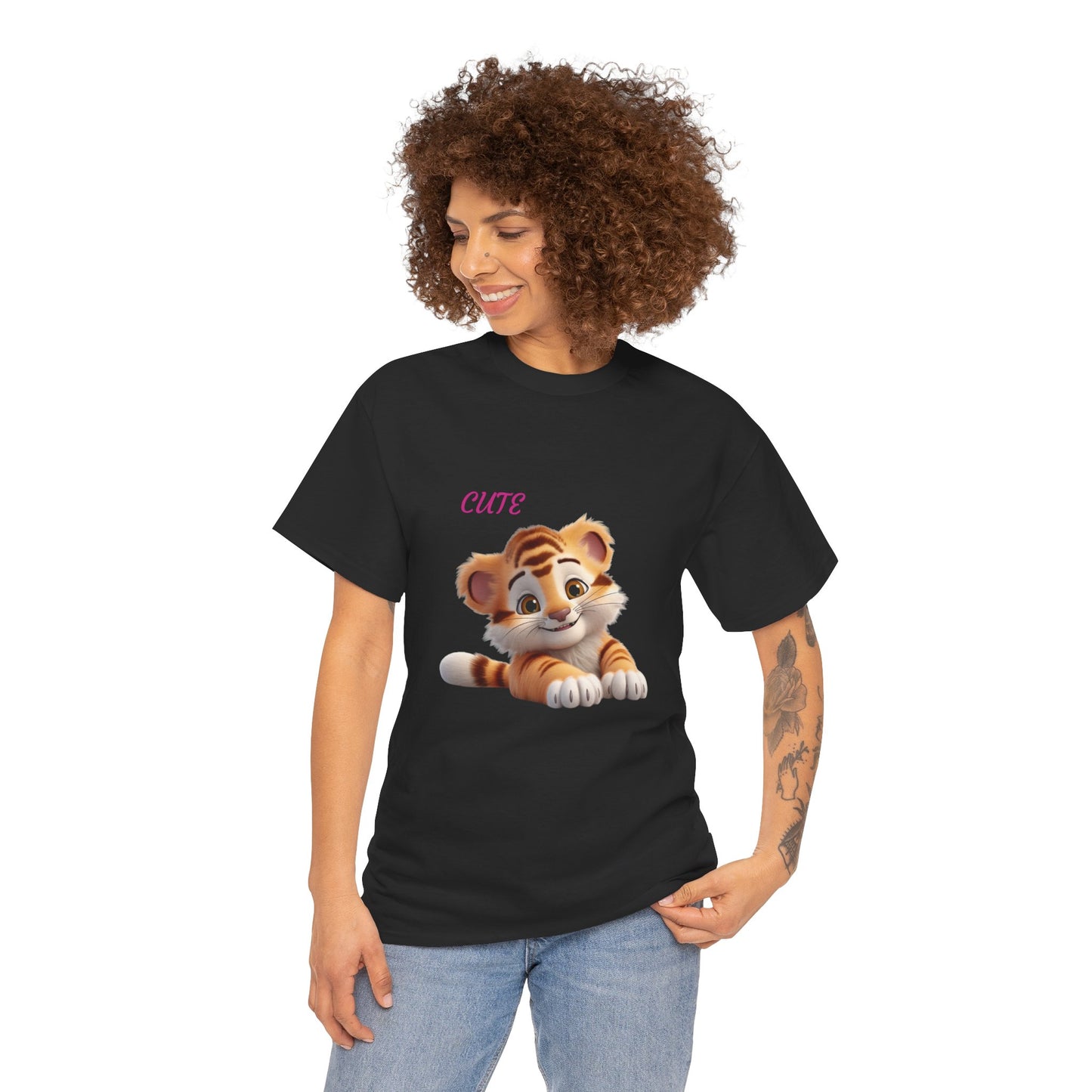Princess Grace Cute Tiger Graphic Tee Unisex Heavy Cotton T-Shirt for Animal Lovers