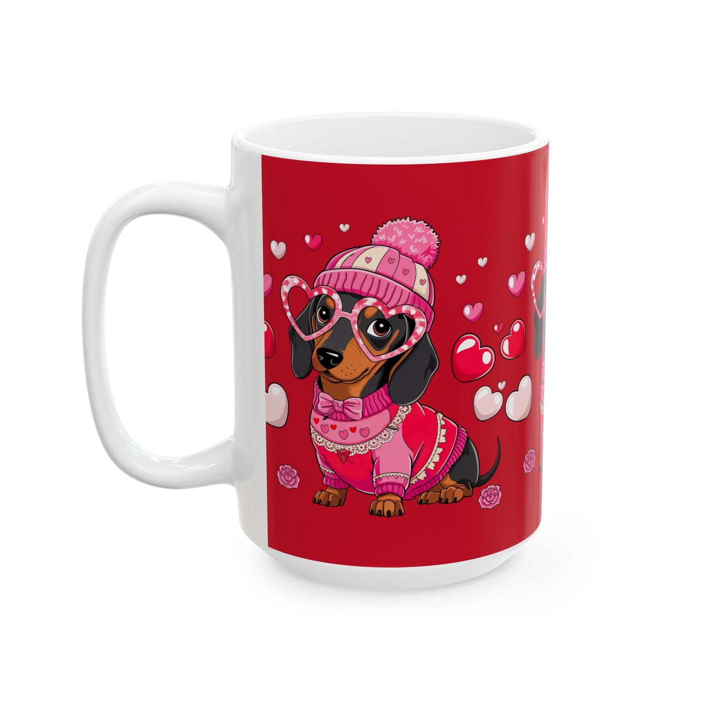 Princess Grace Cute Dachshund Love Mug Red Heart Design Perfect Gift for Pet Lovers