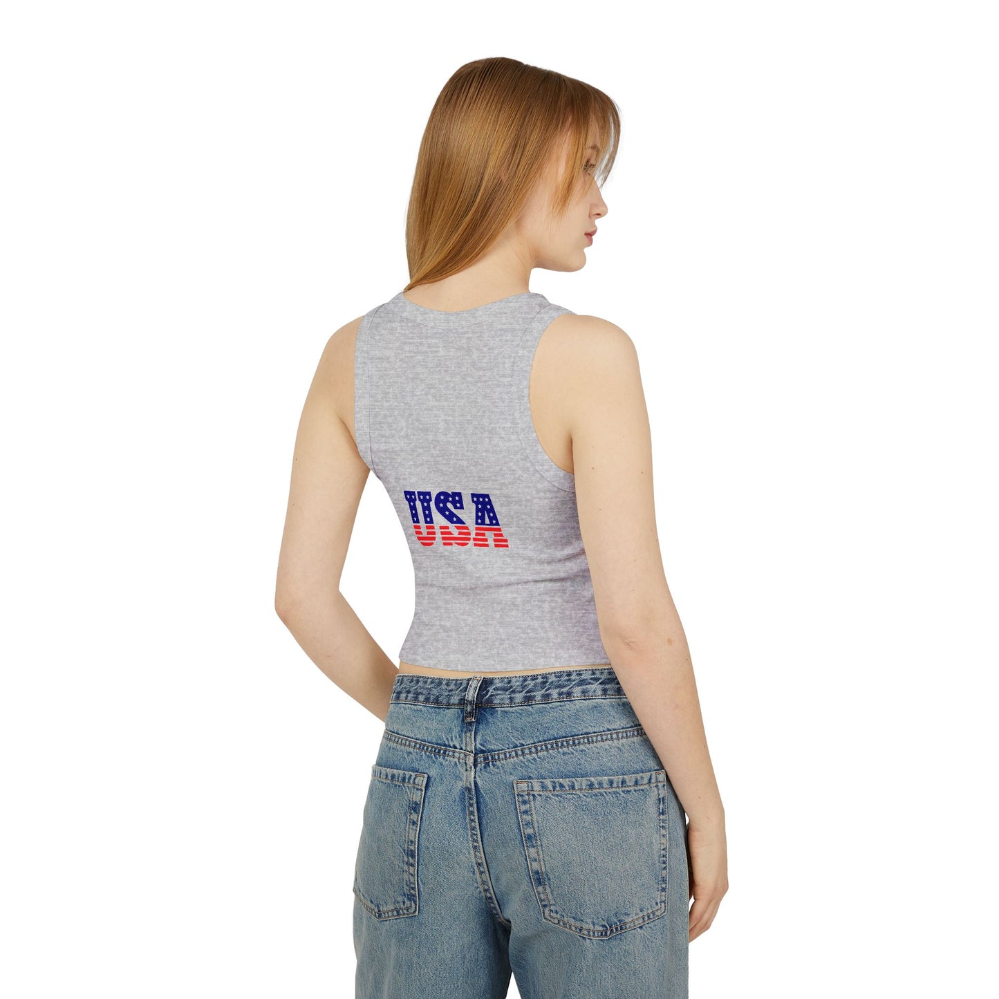 Princess Grace Patriotic Women’s Micro Rib Racer Tank Top USA Heart Design