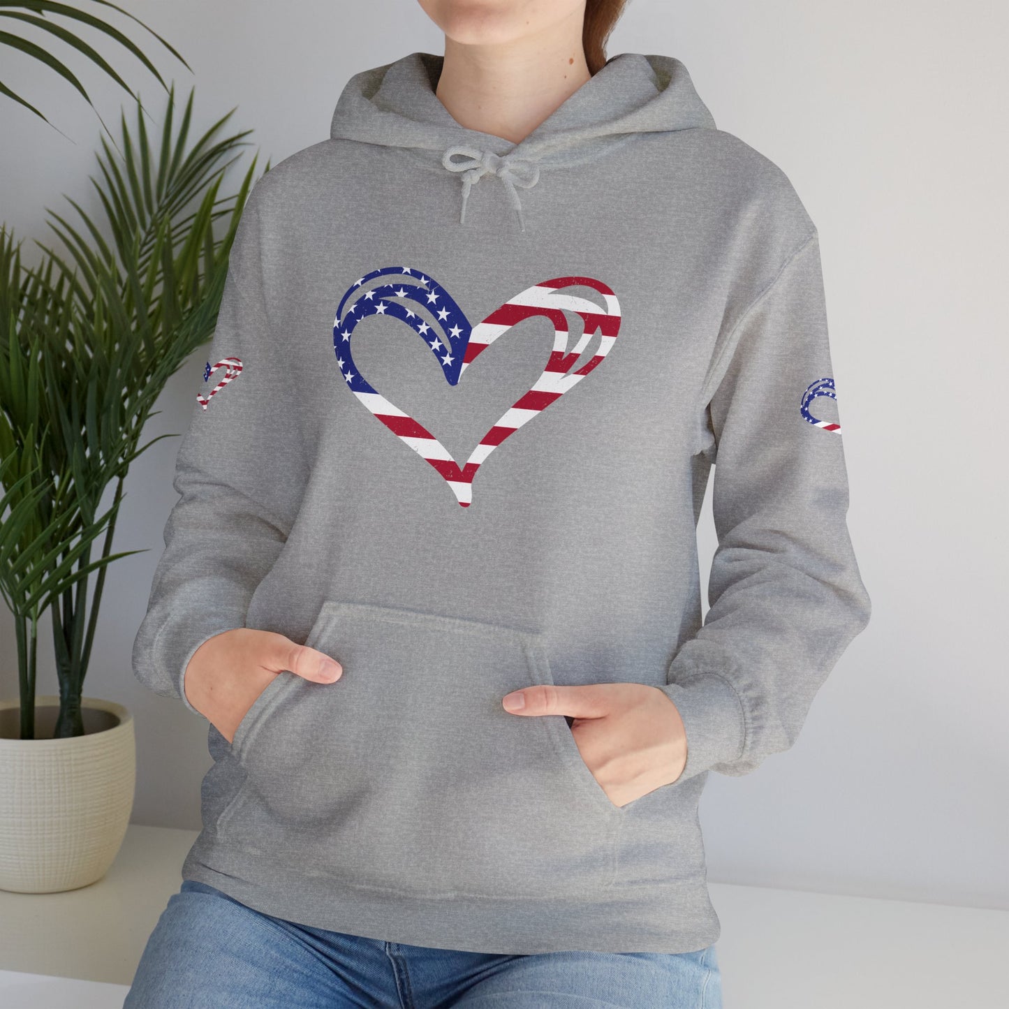Princess Grace Patriotic Heart Unisex Hoodie Comfortable Heavy Blend Sweatshirt for Independence Day and Everyday Wear