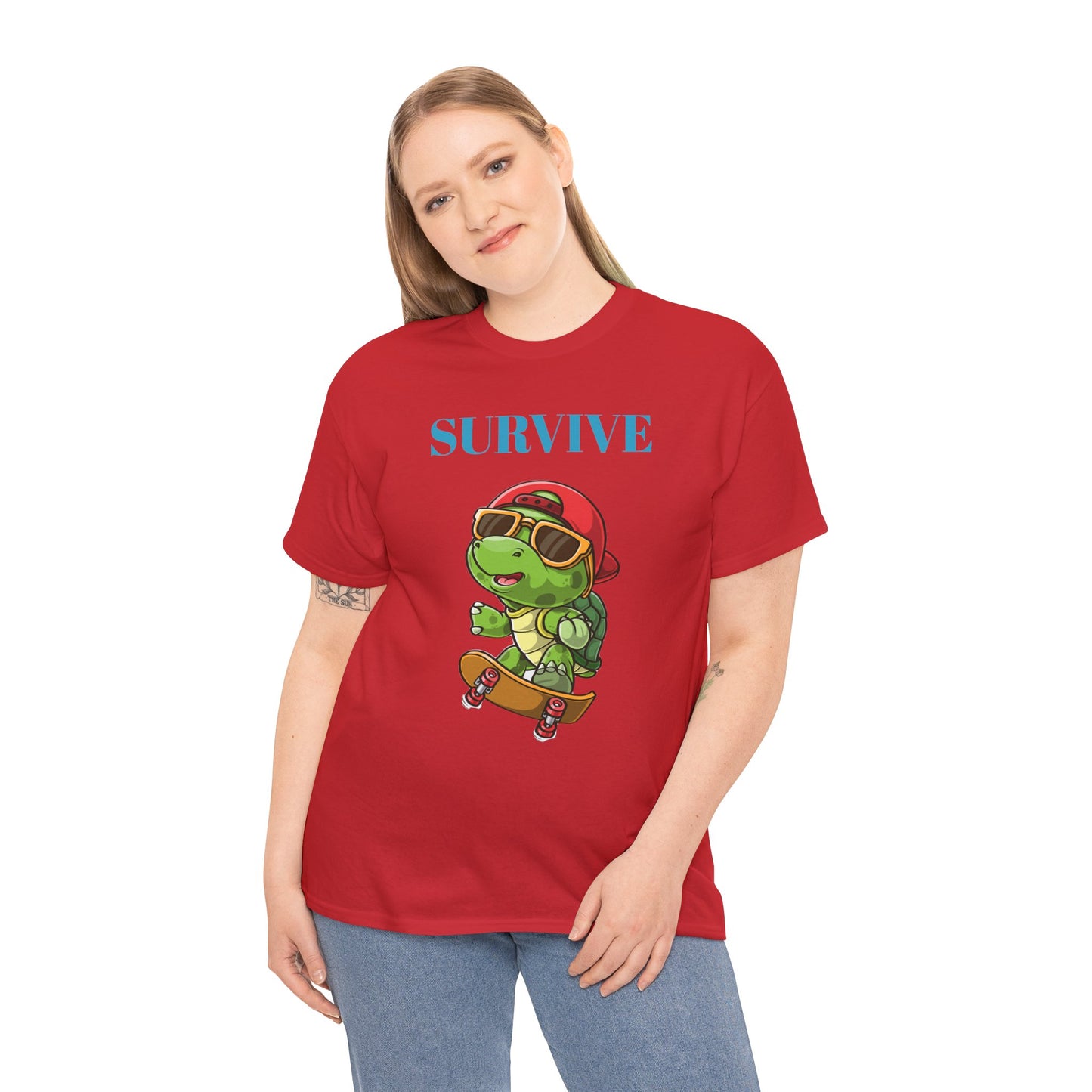 Princess Grace Cool Skateboarding Turtle Tee "Survive" Unisex Cotton T-Shirt for Fun Lovers