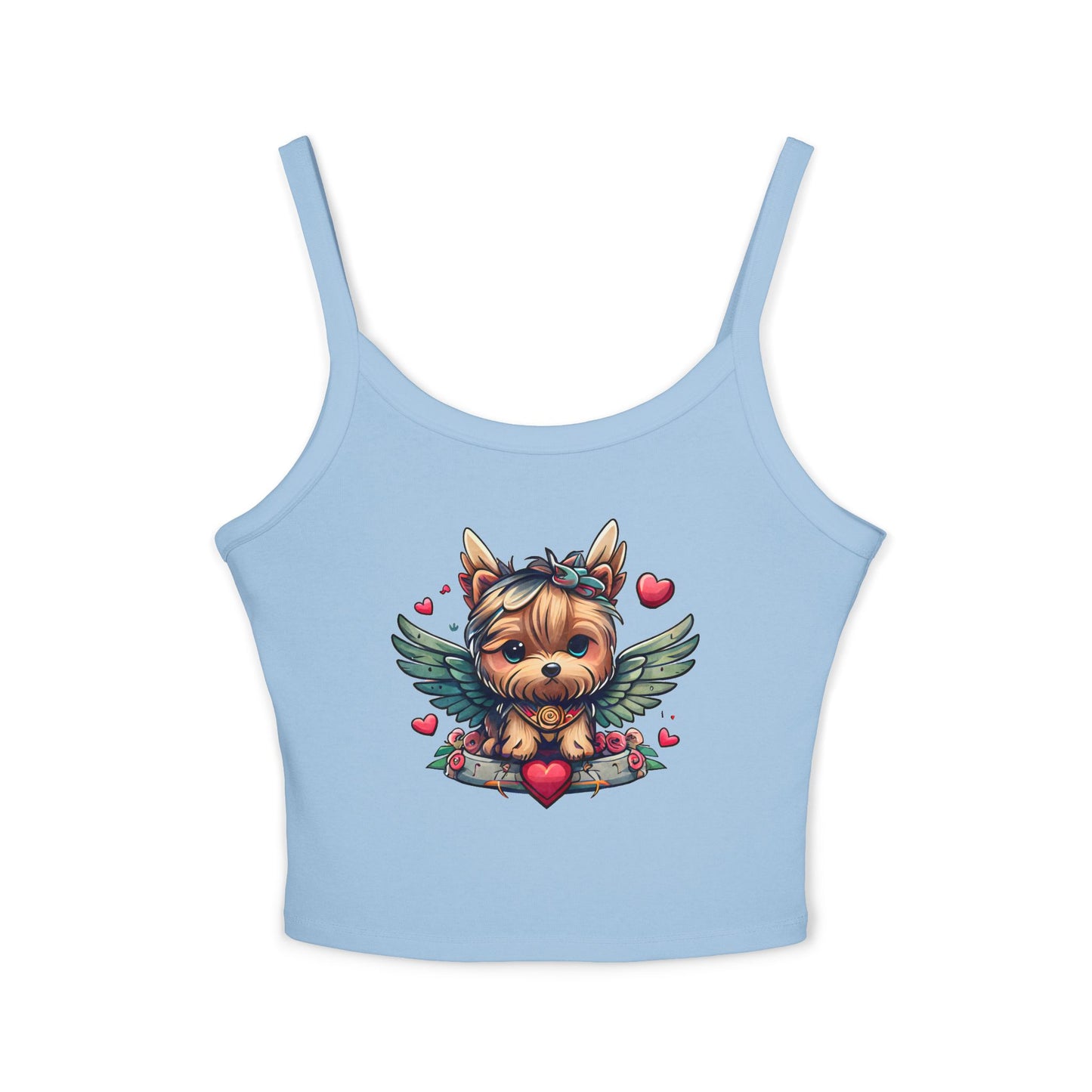 Princess Grace Adorable Yorkie Angel Women's Spaghetti Strap Tank Top Cute Dog Graphic