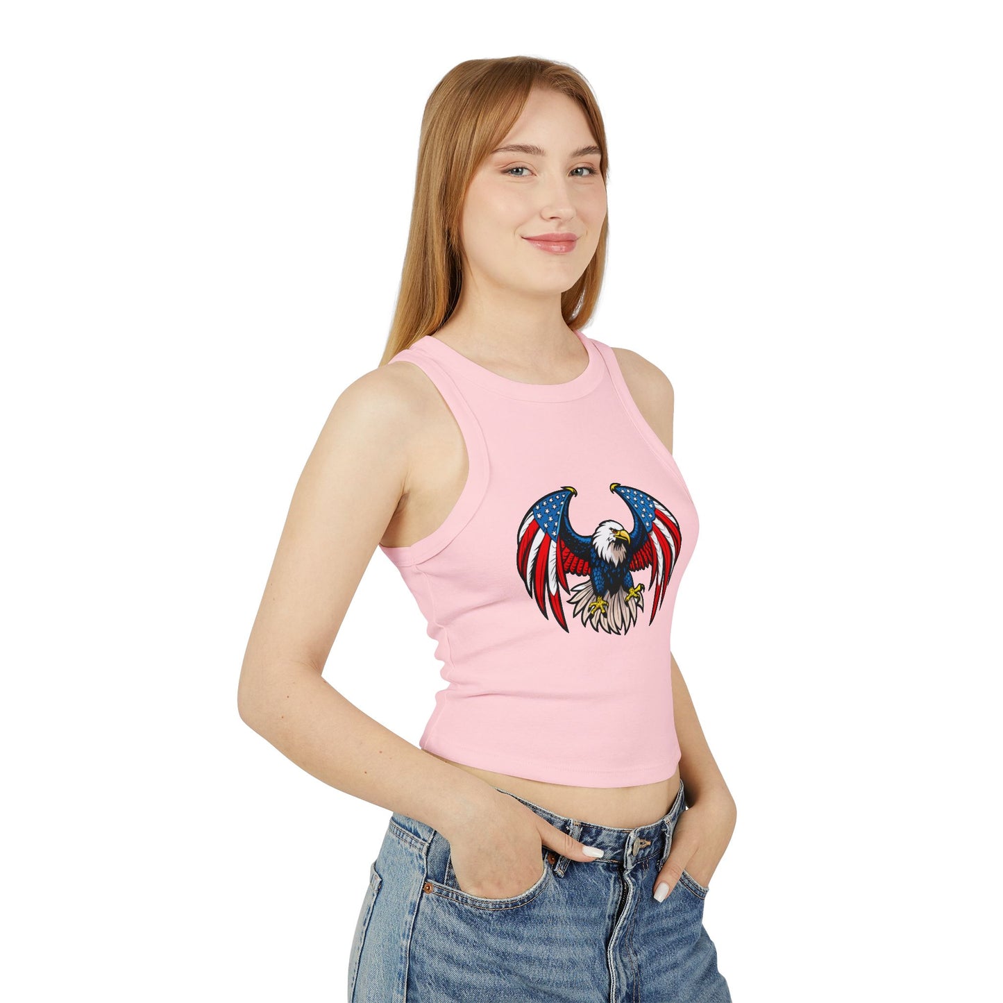 Princess Grace Patriotic Eagle Racer Tank Top USA Flag Design for Women